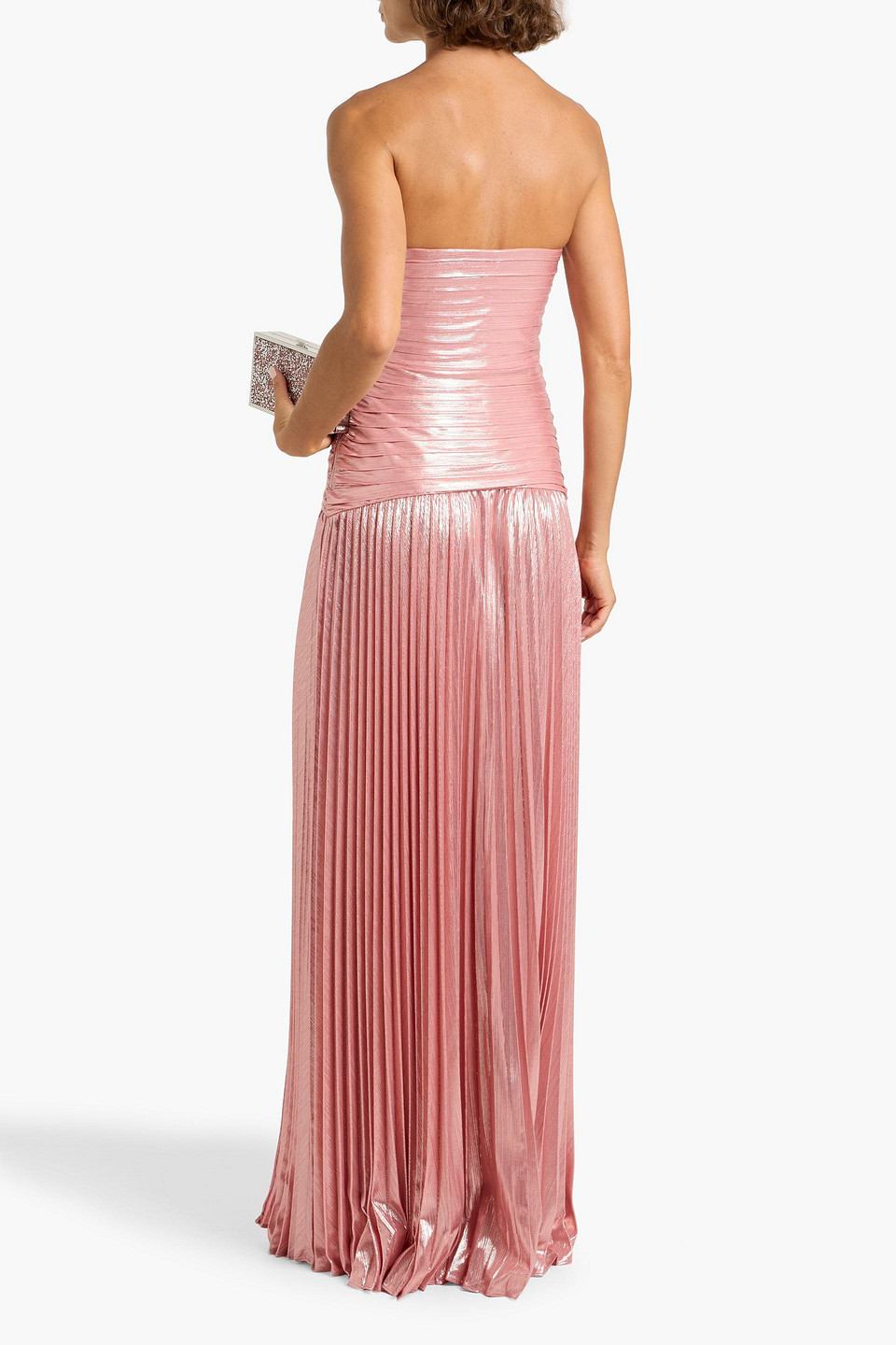Retroféte Mallory Strapless Cutout Lamé Maxi Dress In Pink