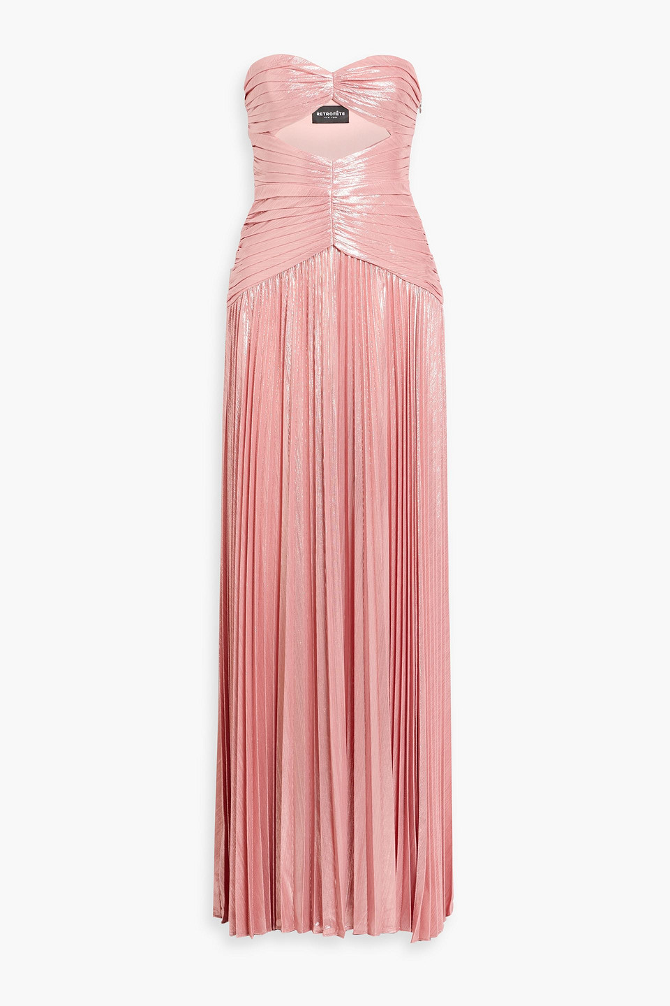Retroféte Mallory Strapless Cutout Lamé Maxi Dress In Pink
