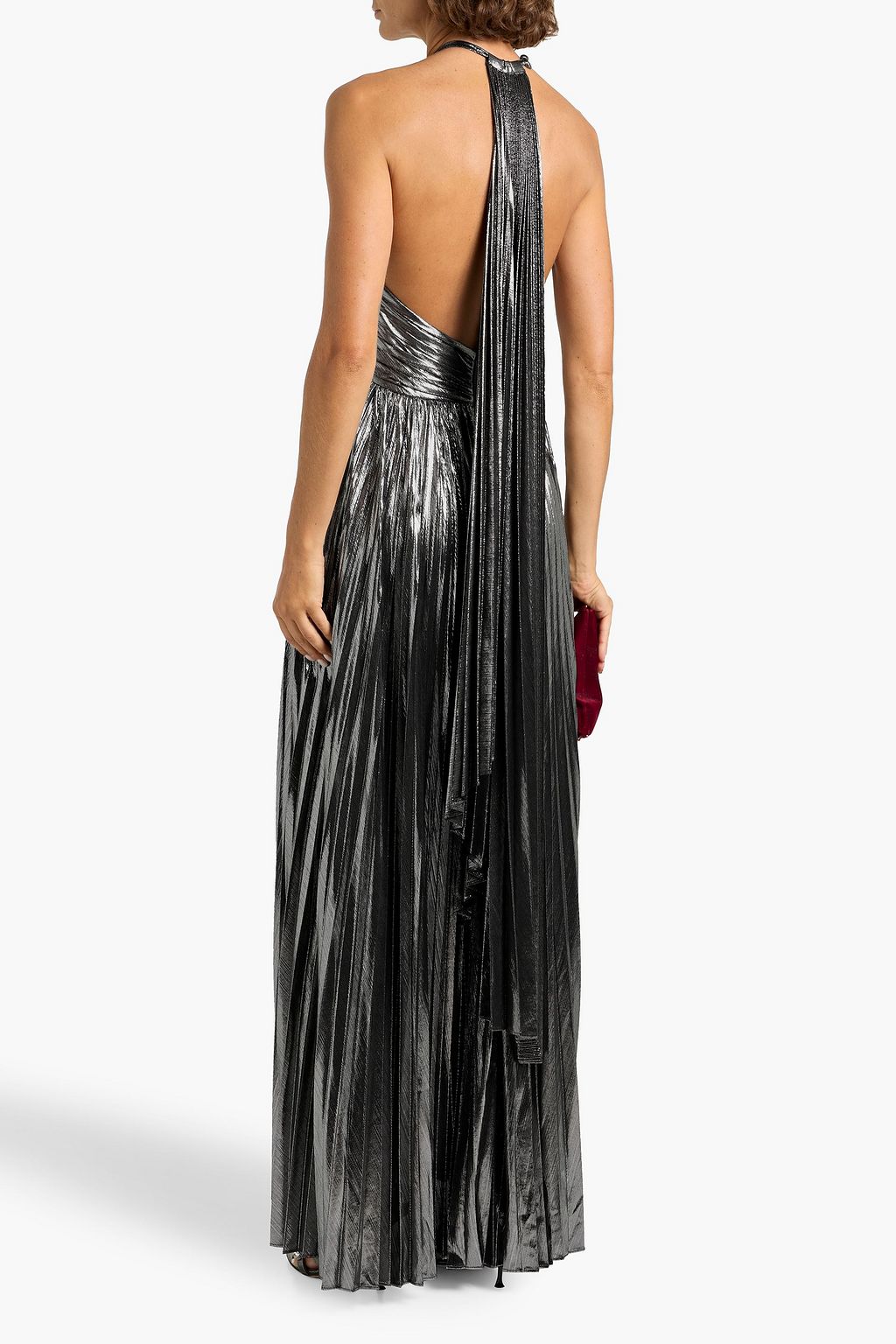 RETROFÊTE Reiss pleated lamé halterneck maxi dress