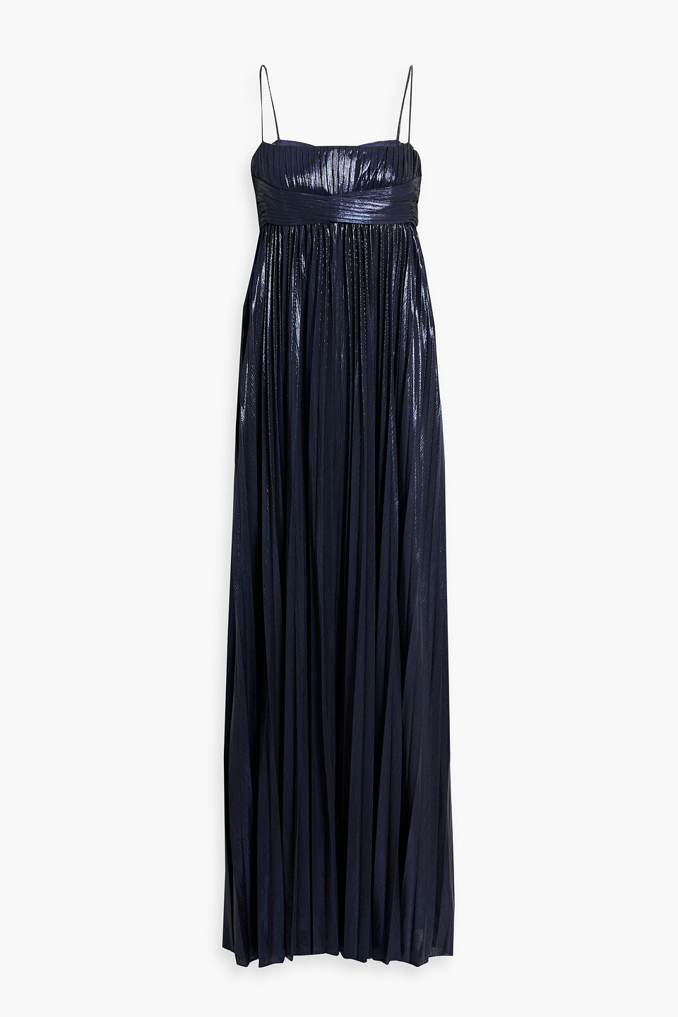 Retroféte Zinnia Pleated Lamé Maxi Dress In Blue