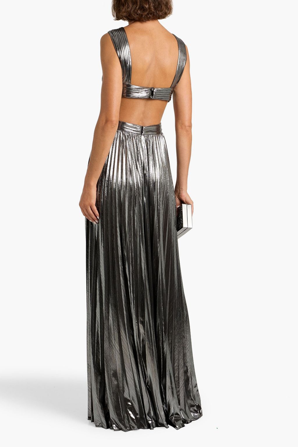 RETROFÊTE Dracey cutout pleated lamé maxi dress