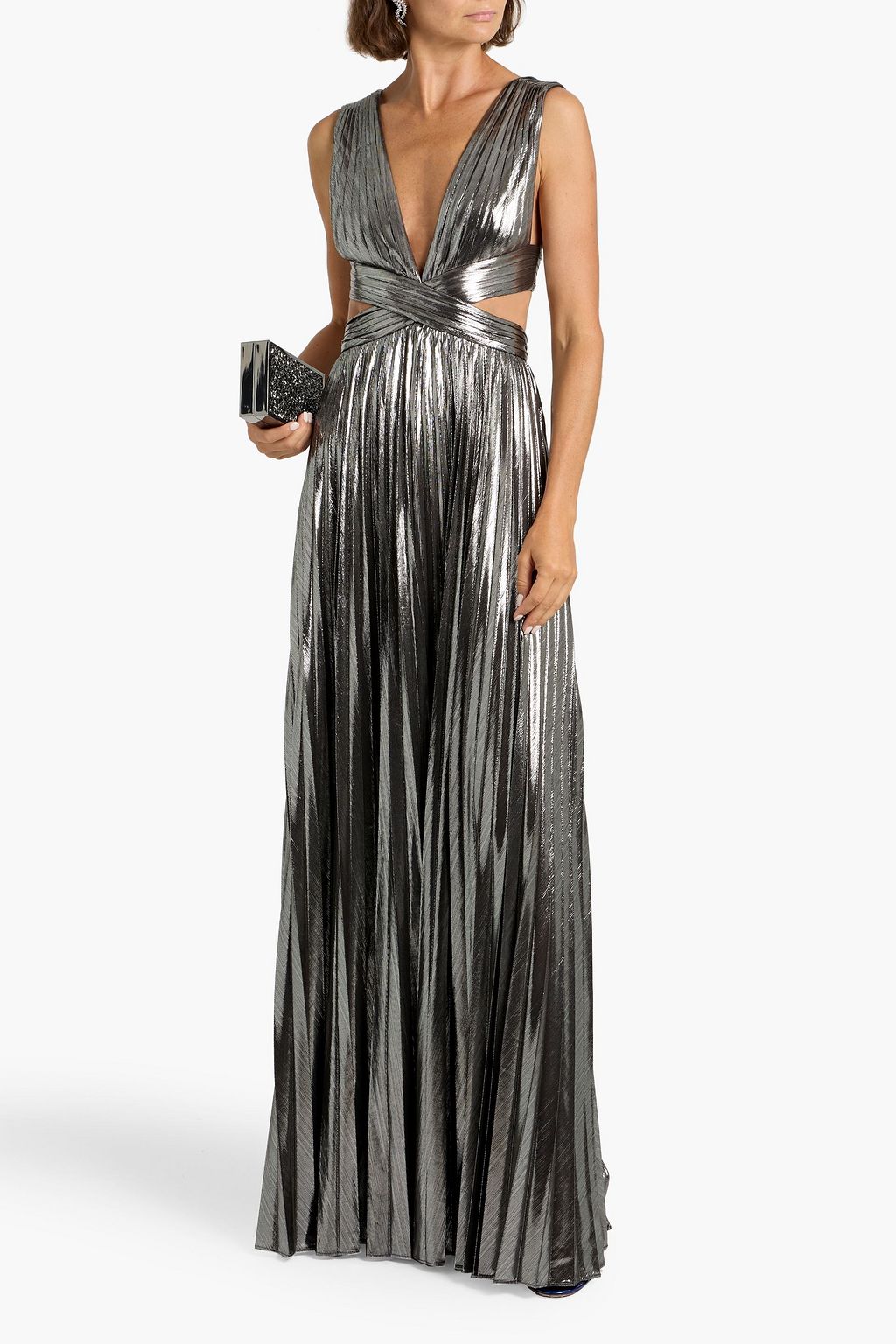 RETROFÊTE Dracey cutout pleated lamé maxi dress