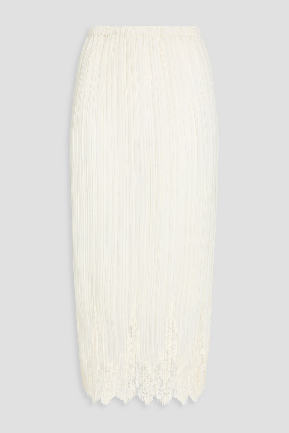 zimmermann - pleated lace-trimmed crepon midi skirt - white - 3