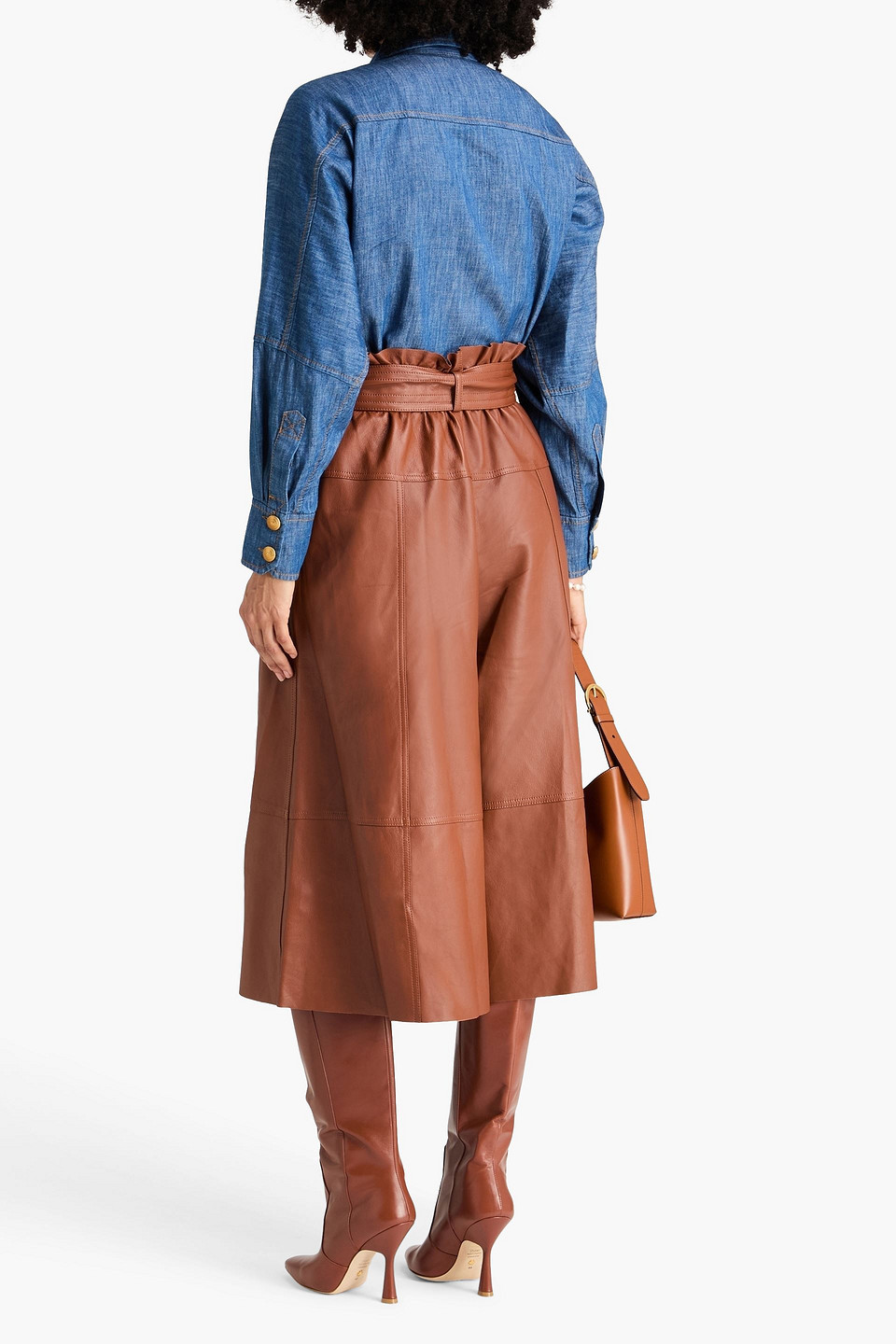 Zimmermann Ruffled Leather Culottes In Brown