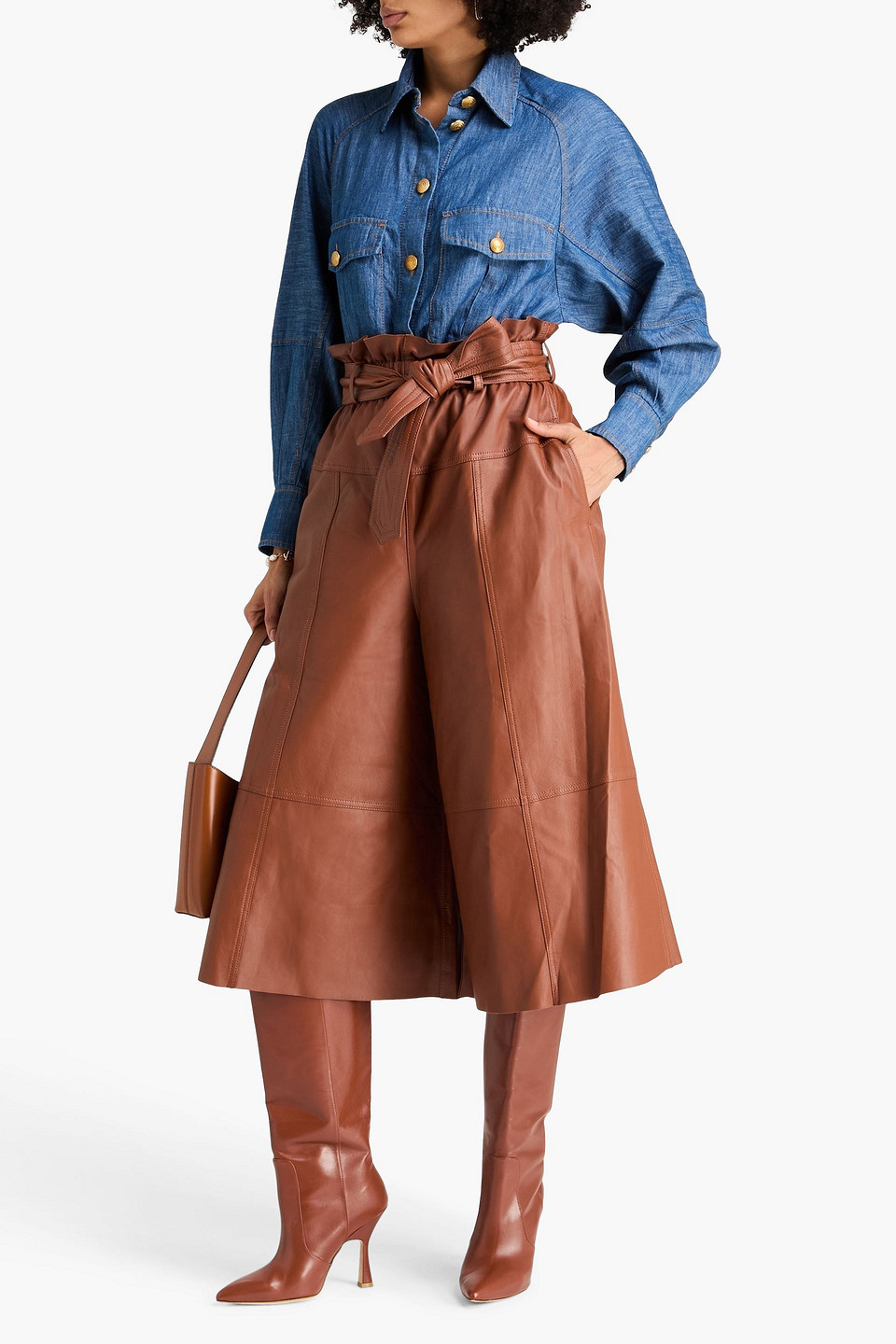 Zimmermann Ruffled Leather Culottes In Brown