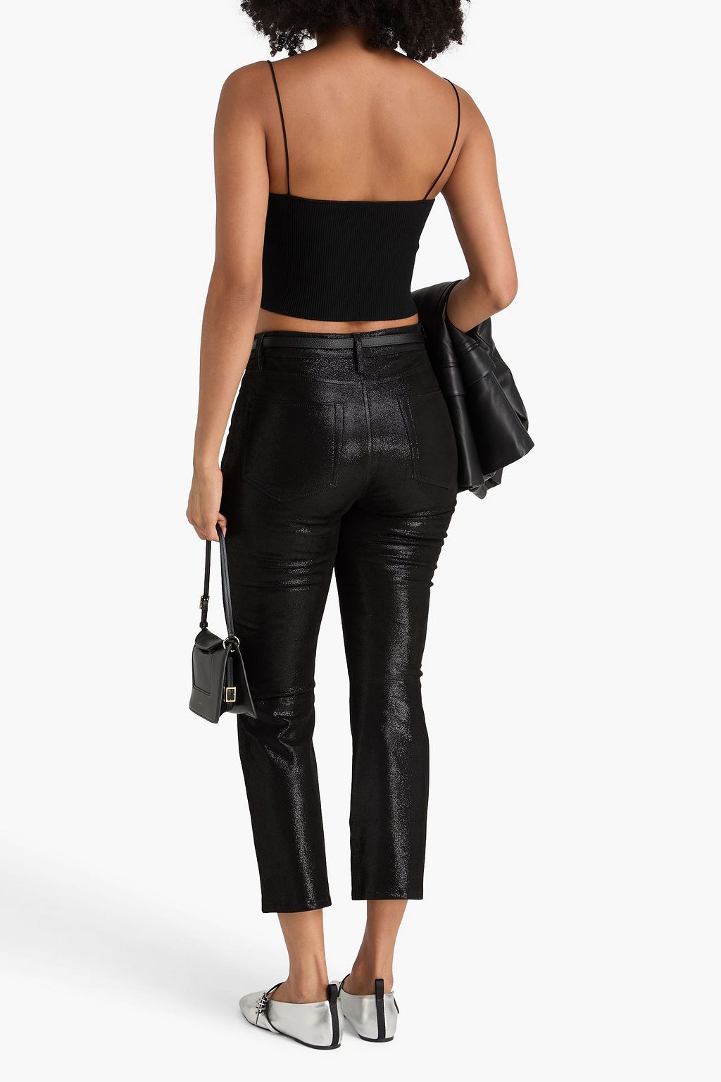 FRAME Le Crop Mini metallic high-rise bootcut jeans