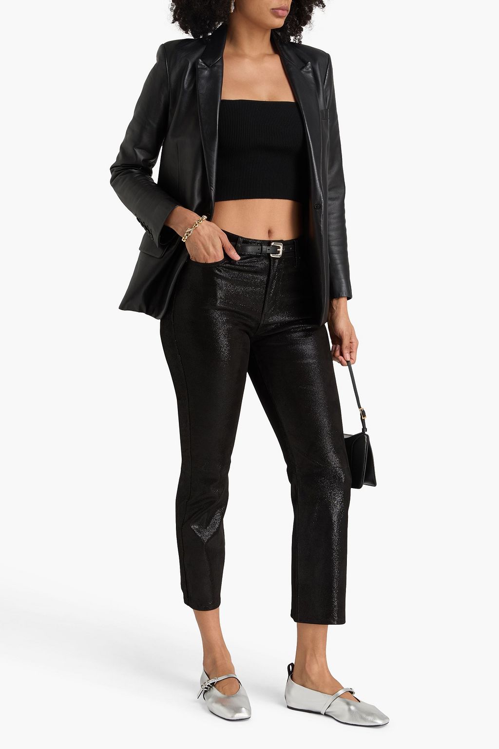 FRAME Le Crop Mini metallic high-rise bootcut jeans
