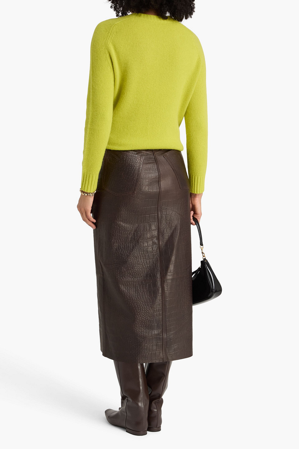  Frame - The Midaxi Croc-effect Leather Midi Skirt - Brown - 24 
