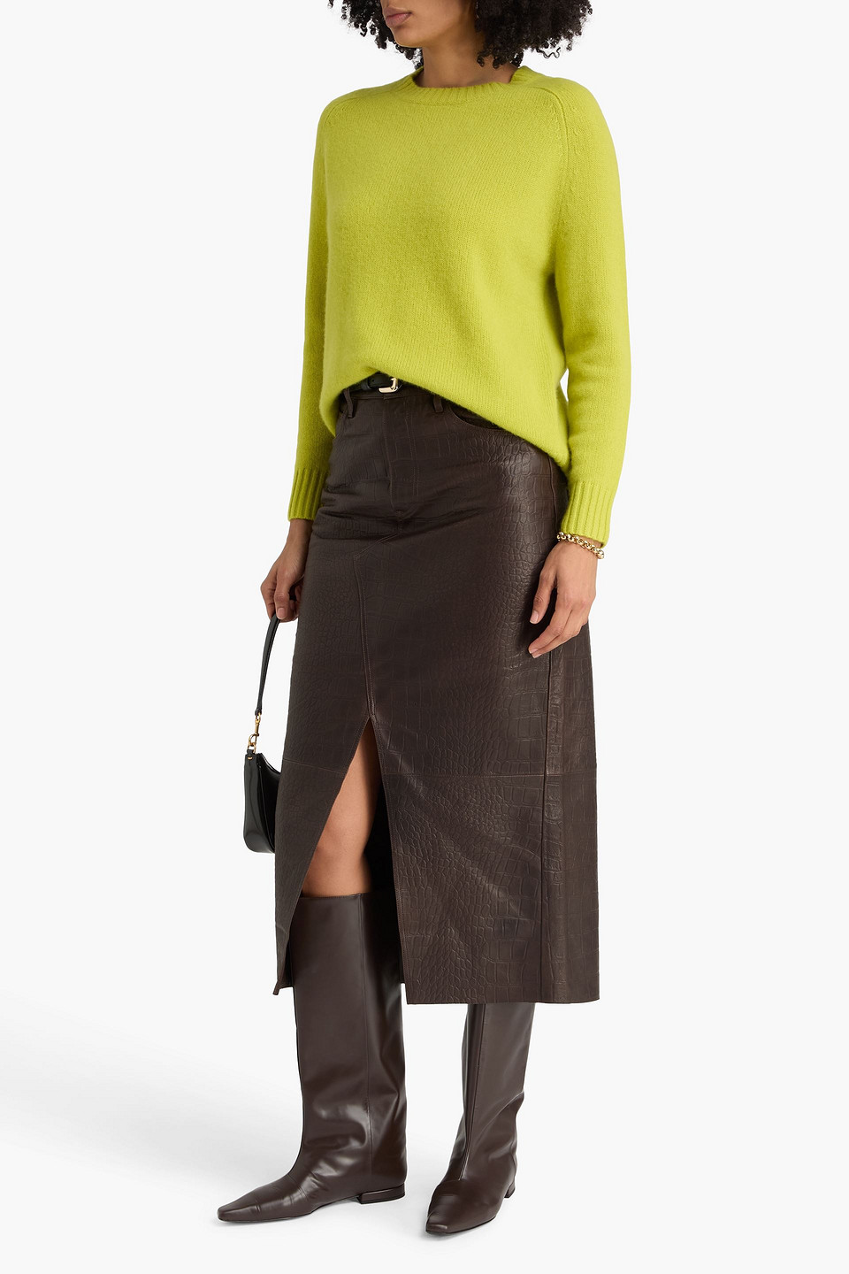  Frame - The Midaxi Croc-effect Leather Midi Skirt - Brown - 24 