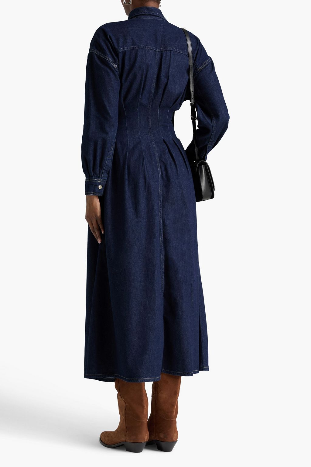 FRAME Pleated denim midi dress