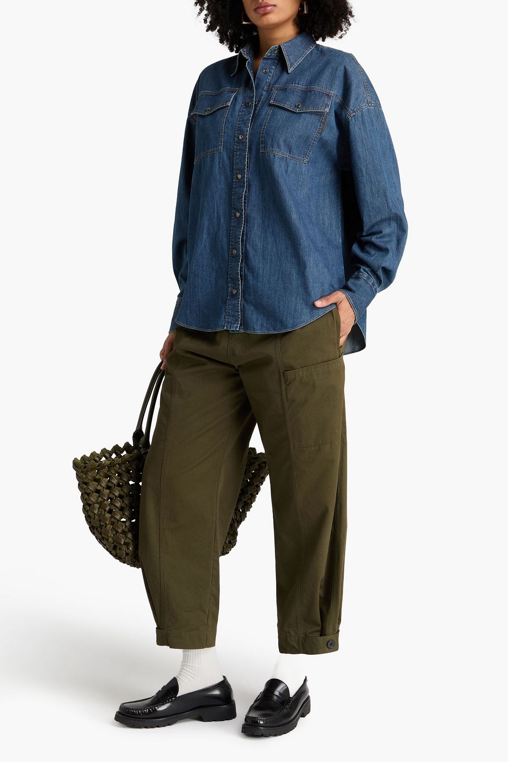 BRUNELLO CUCINELLI قميص من الدنيم مزين بالخرز