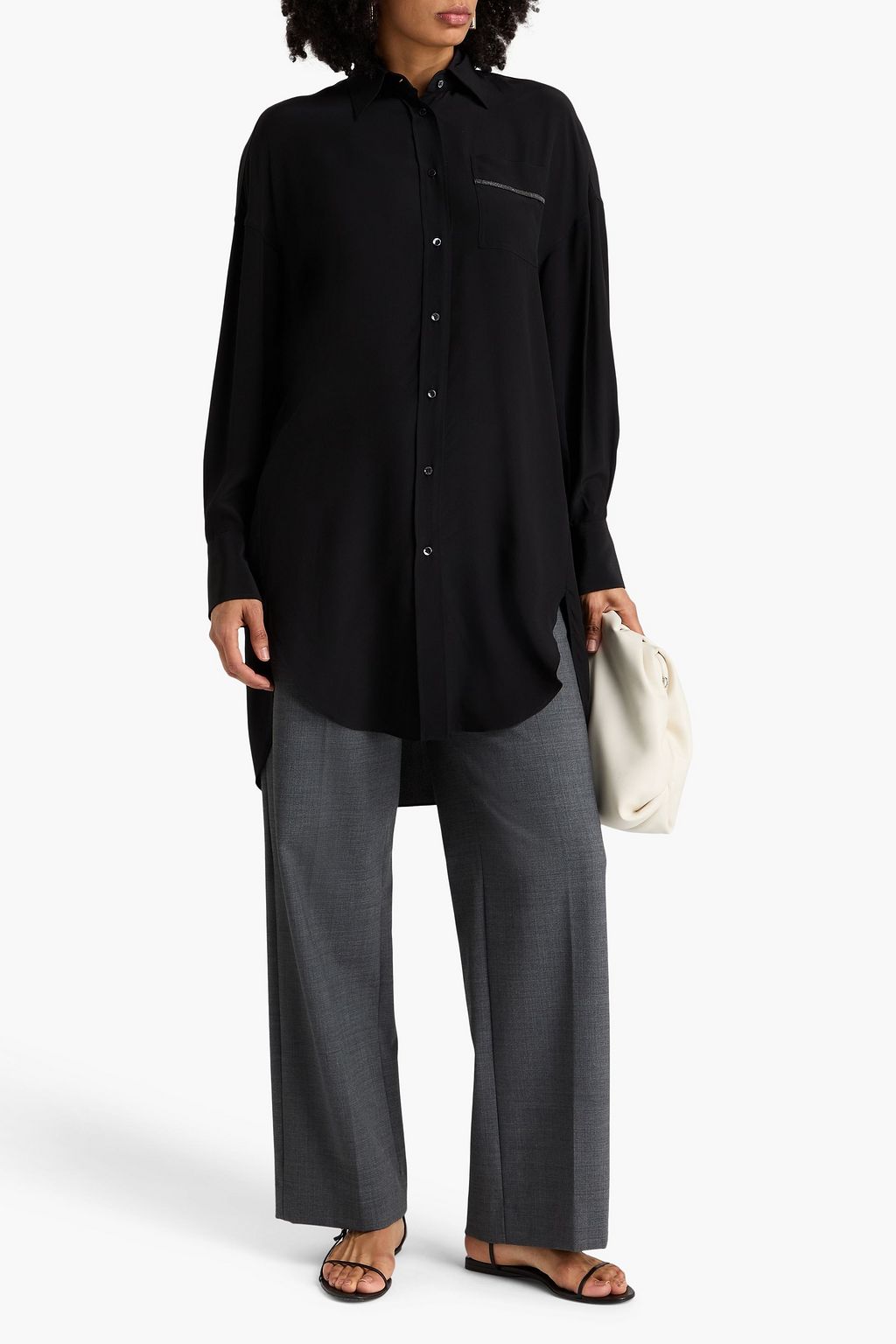 BRUNELLO CUCINELLI Bead-embellished silk crepe de chine shirt