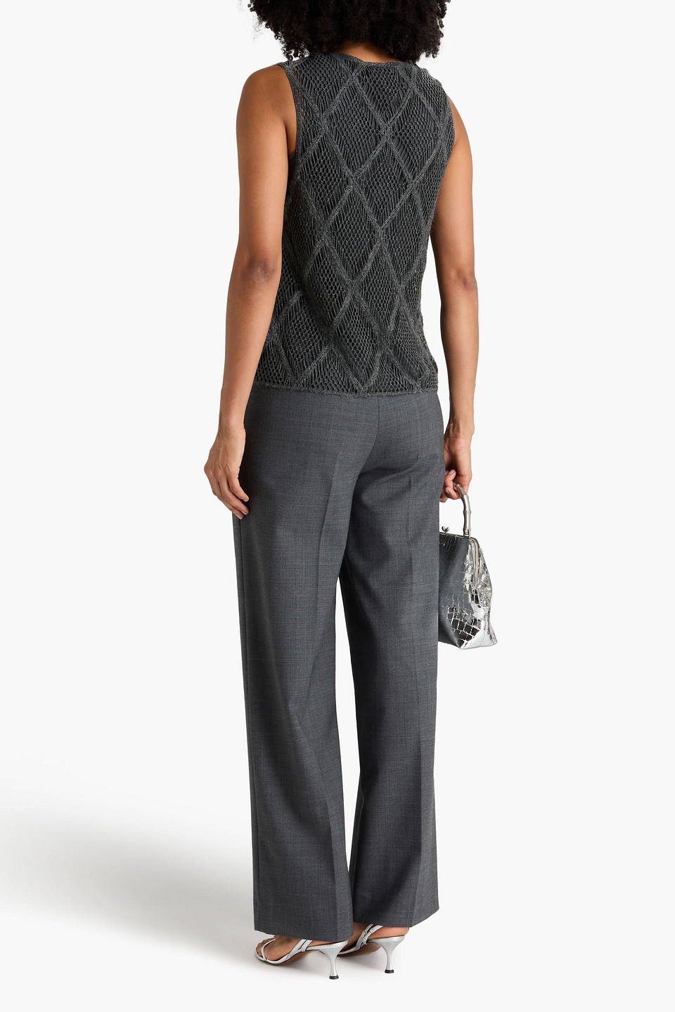  Brunello Cucinelli - Tanktop In Lochstrick Mit Metallic-effekt - Grau - S 