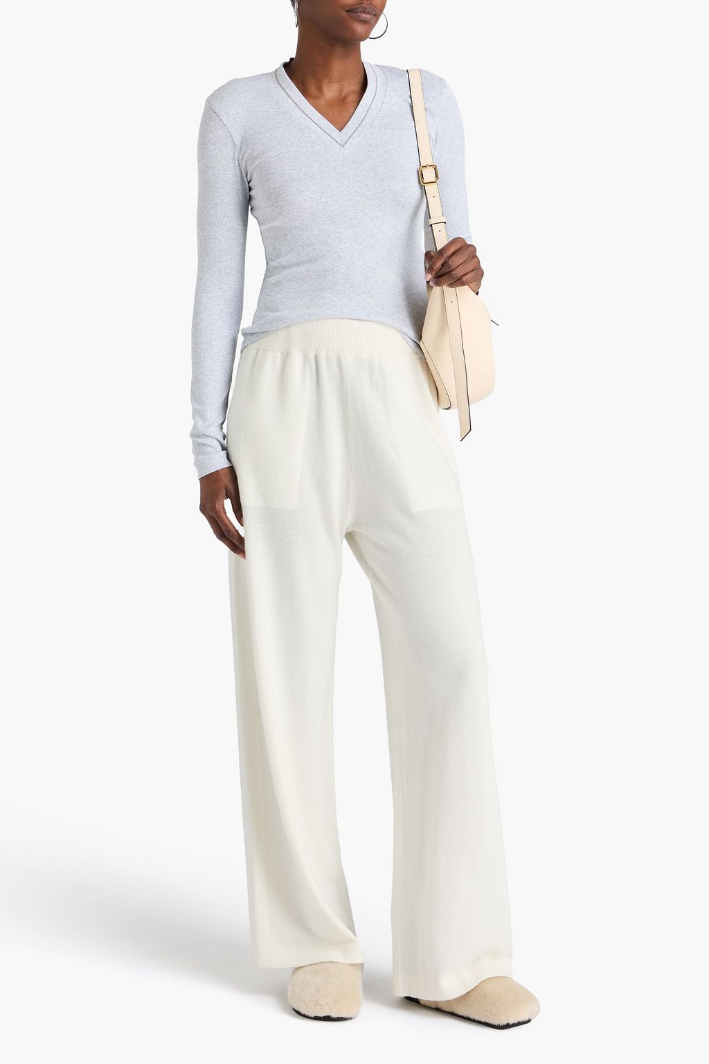BRUNELLO CUCINELLI Bead-embellished cotton-blend jersey top