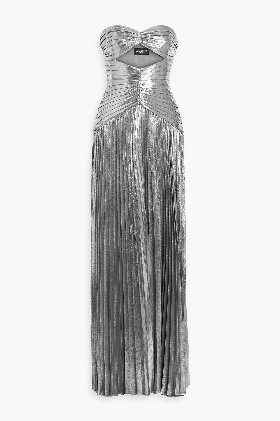 Retroféte Mallory Strapless Cutout Lamé Maxi Dress In Silver