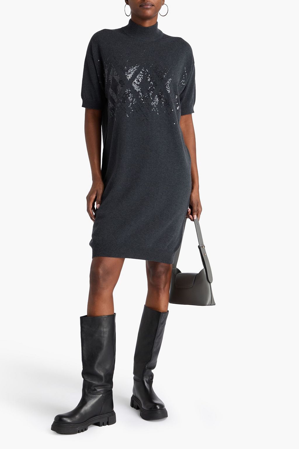 BRUNELLO CUCINELLI Embellished wool, cashmere and silk-blend dress