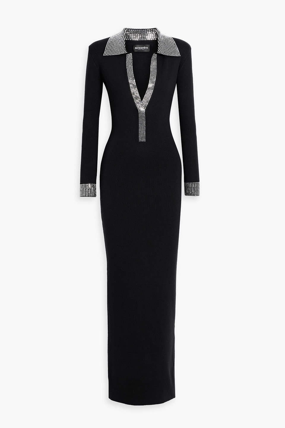 Retroféte Shareen Crystal-embellished Cotton And Cashmere-blend Maxi Dress In Black