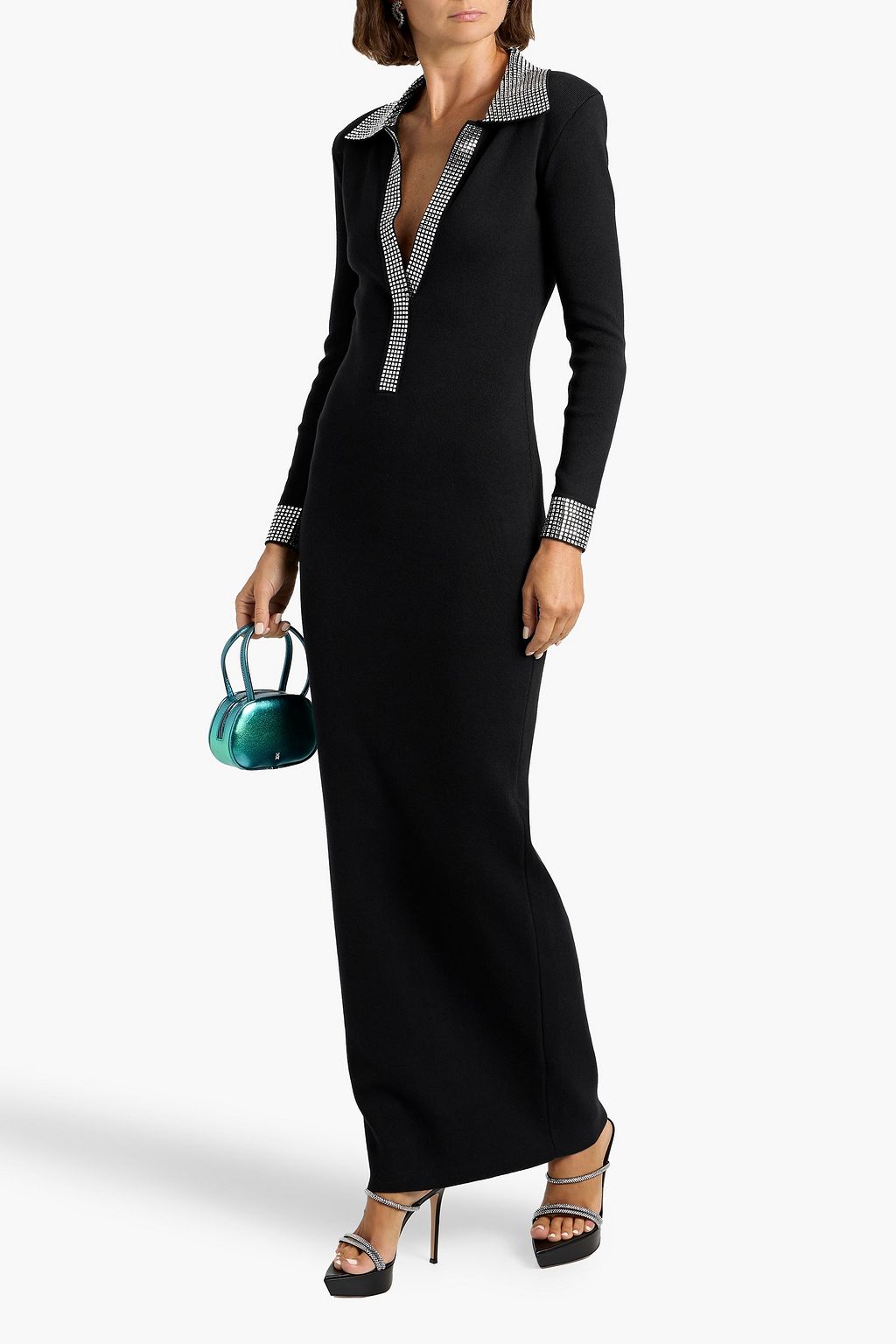 RETROFÊTE Shareen crystal-embellished cotton and cashmere-blend maxi dress