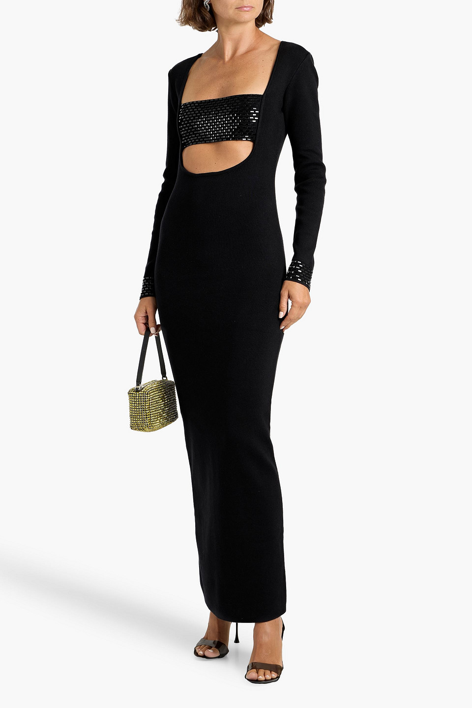 Retroféte Raelle Cutout Embellished Cotton And Cashmere-blend Maxi Dress In Black