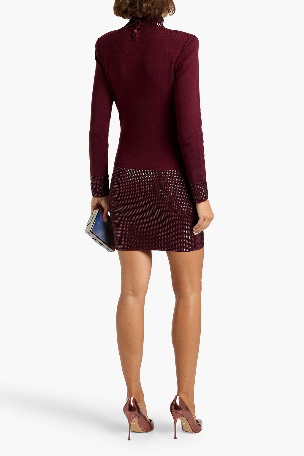 RETROFÊTE Rue crystal-embellished knitted turtleneck mini dress