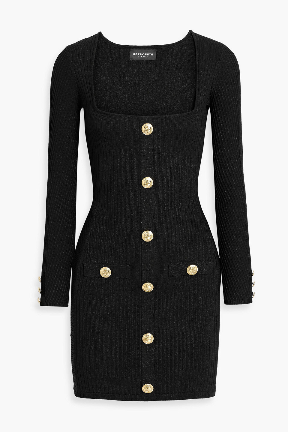 Retroféte Thea Metallic Ribbed-knit Mini Dress In Black