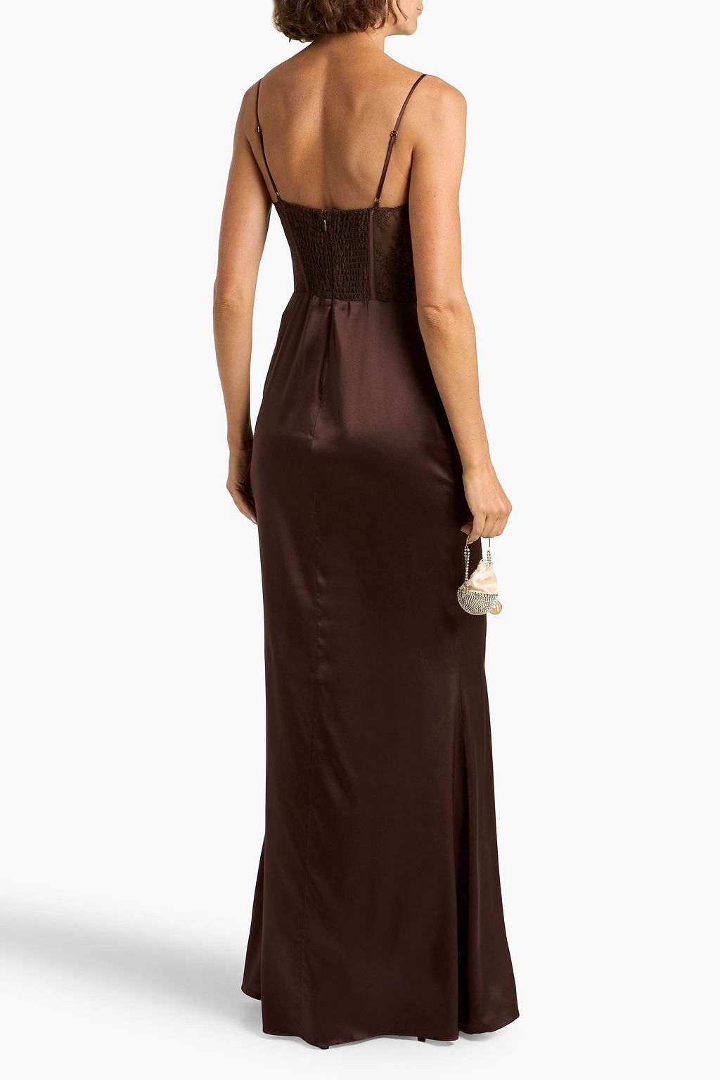 RETROFÊTE Shanelle lace-paneled silk-blend satin maxi dress