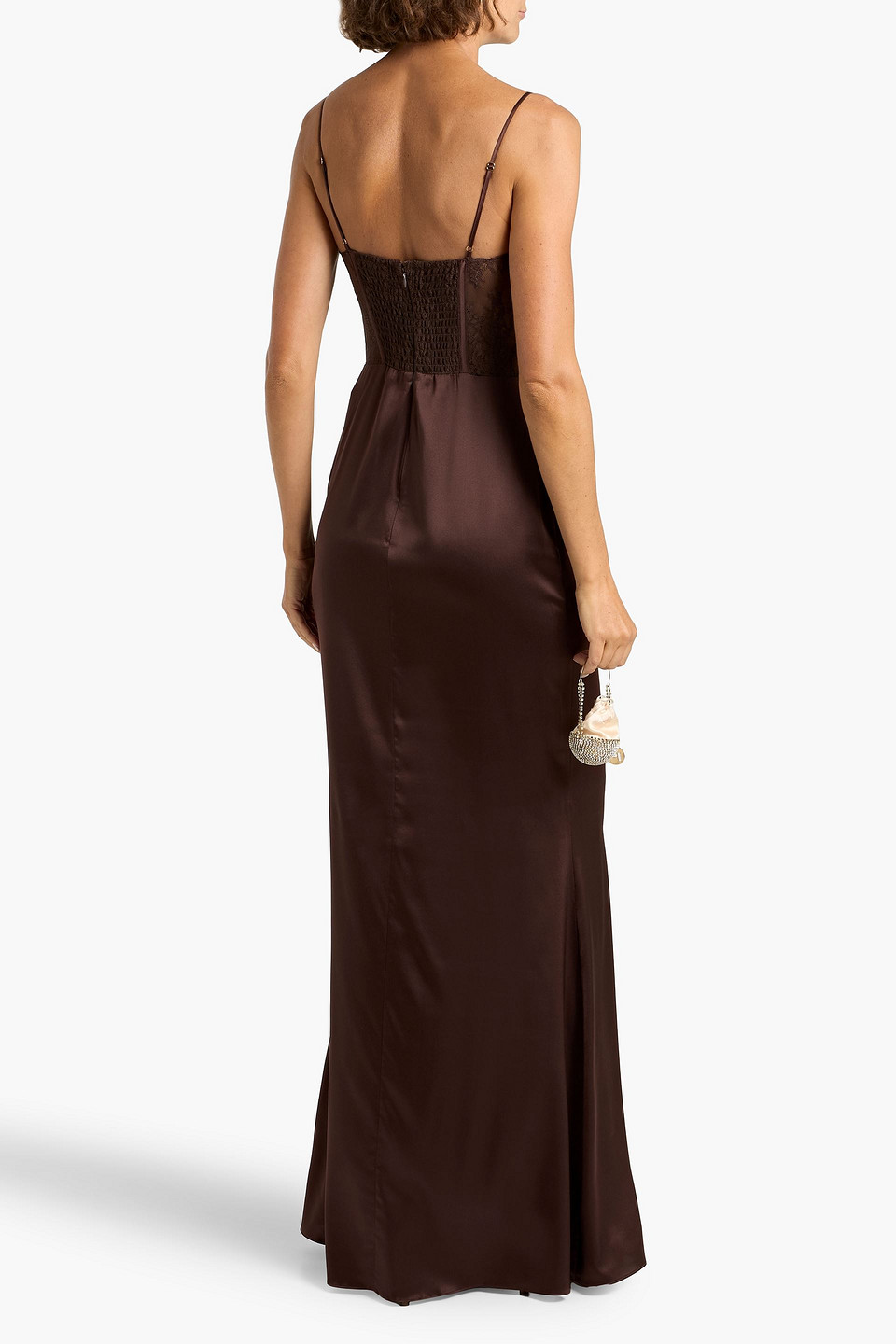 Retroféte Shanelle Lace-paneled Silk-blend Satin Maxi Dress In Brown
