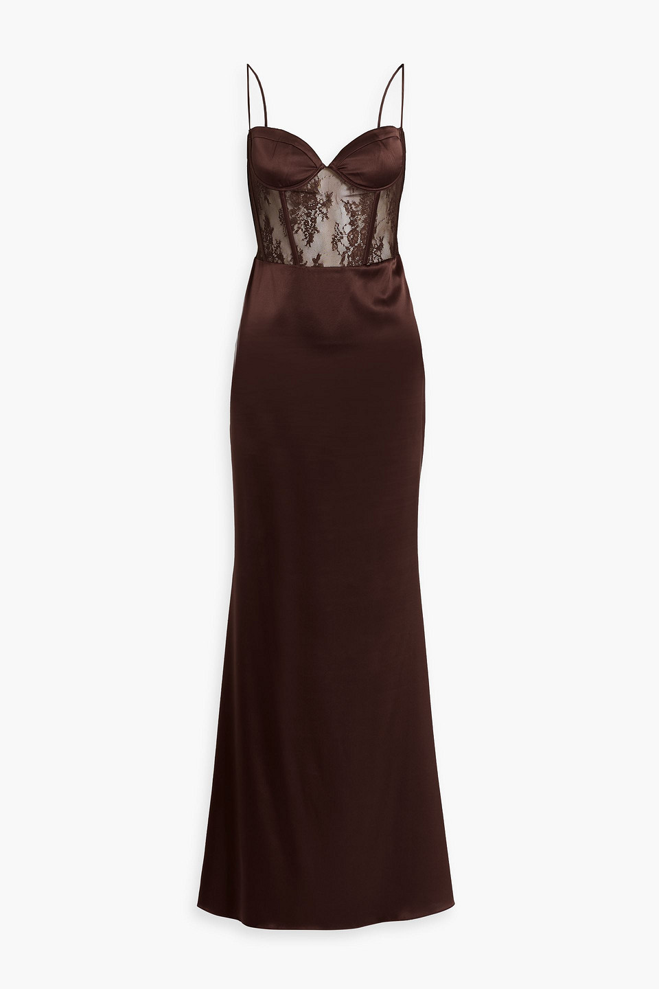 Retroféte Shanelle Lace-paneled Silk-blend Satin Maxi Dress In Brown