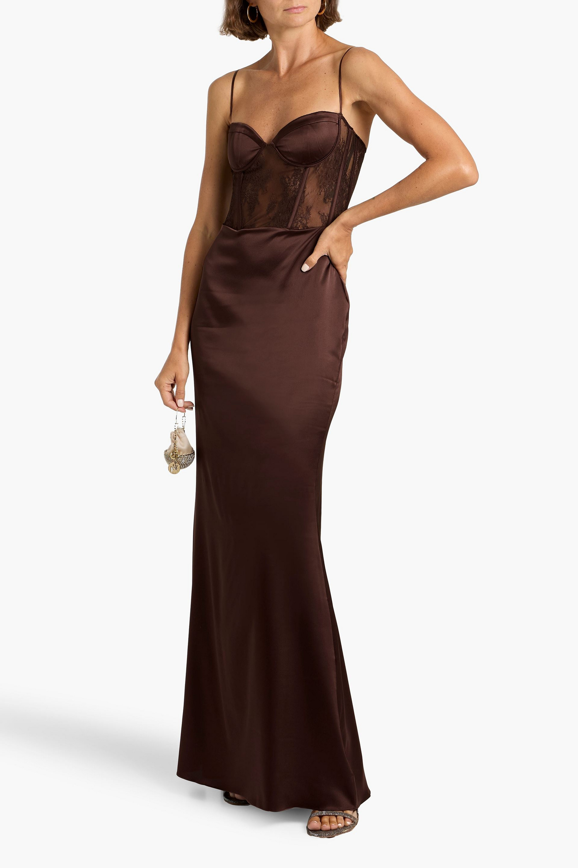 Retrofête Shanelle lace-paneled silk-blend satin maxi dress