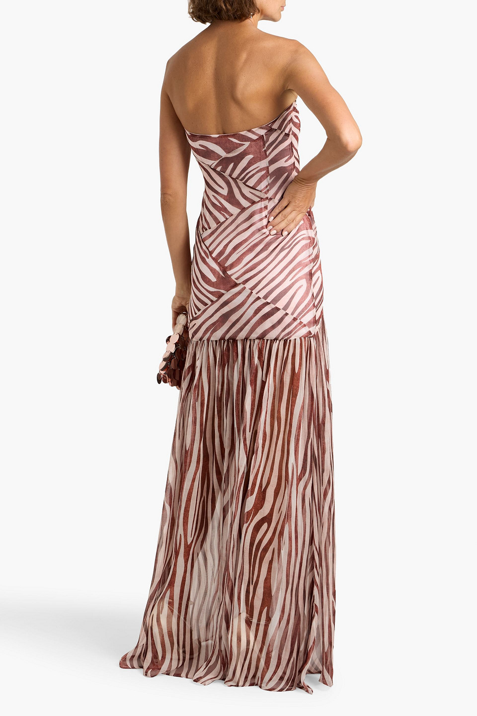 Retroféte Nicole Strapless Zebra-print Silk-chiffon Maxi Dress In Pink