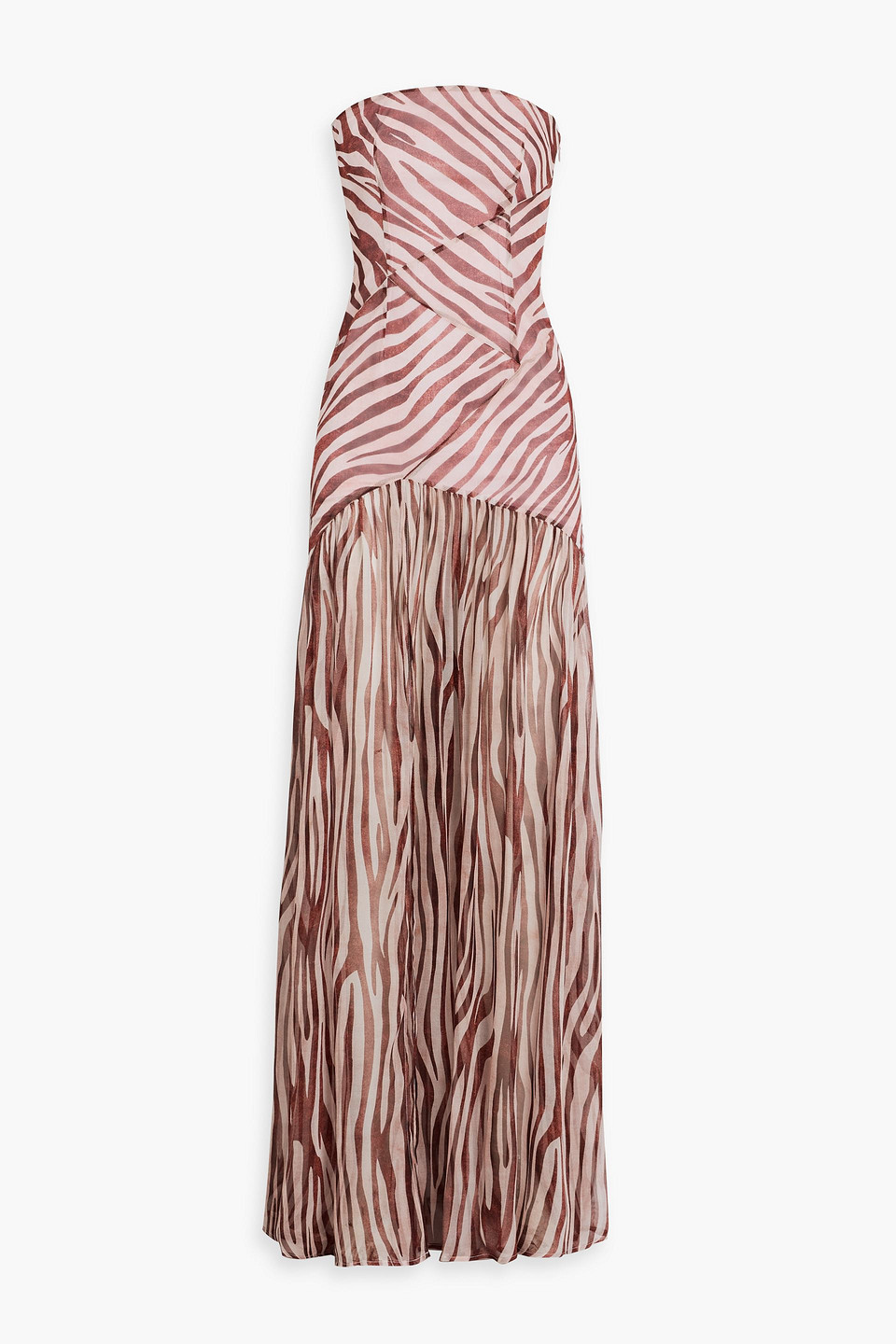 Retroféte Nicole Strapless Zebra-print Silk-chiffon Maxi Dress In Pink