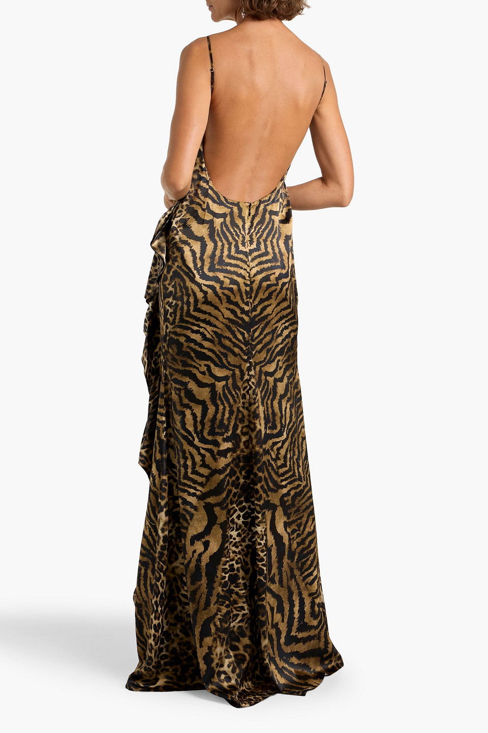 Retroféte Raelynn Ruffled Printed Silk-blend Satin Maxi Dress In Animal Print
