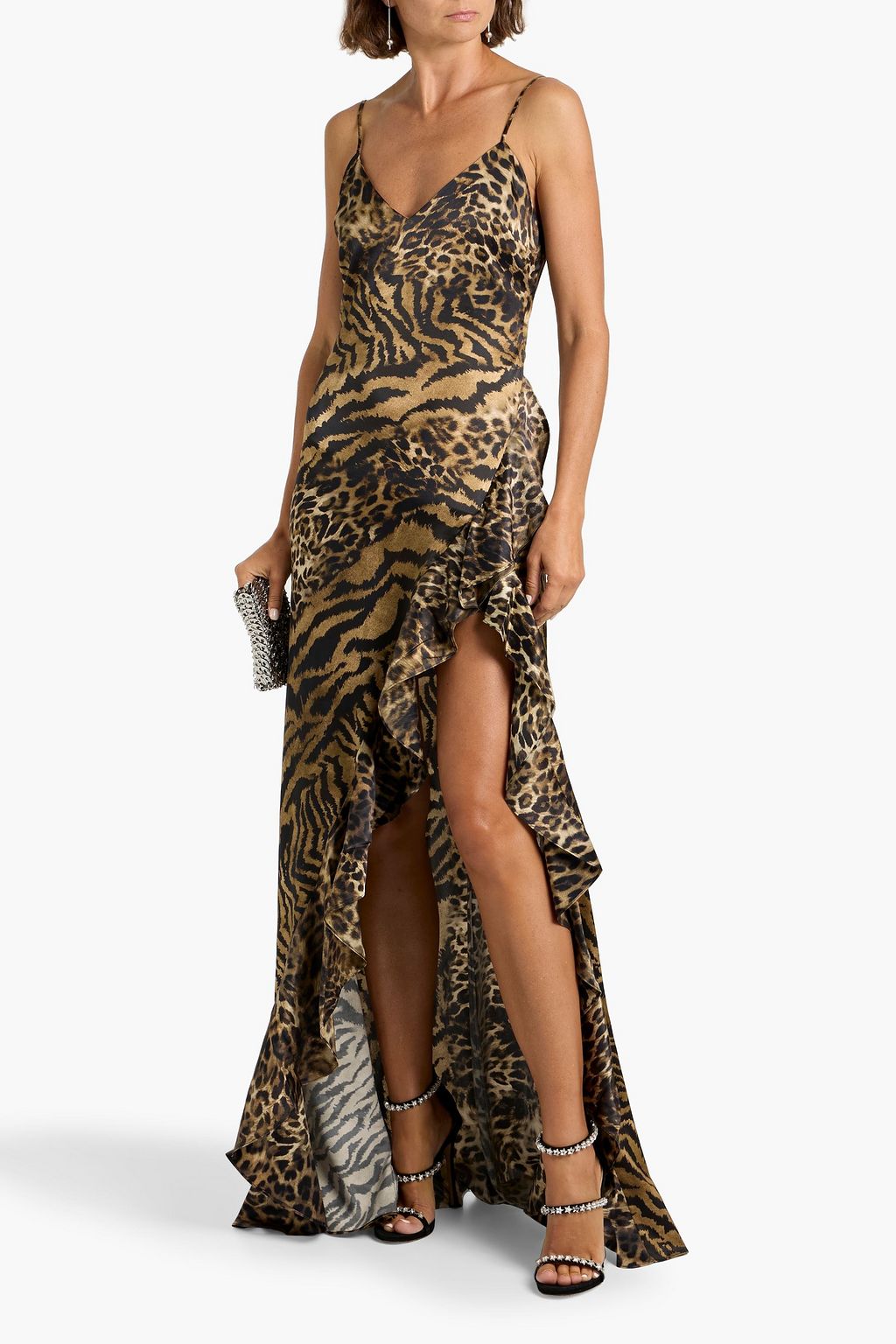 RETROFÊTE Raelynn ruffled printed silk-blend satin maxi dress