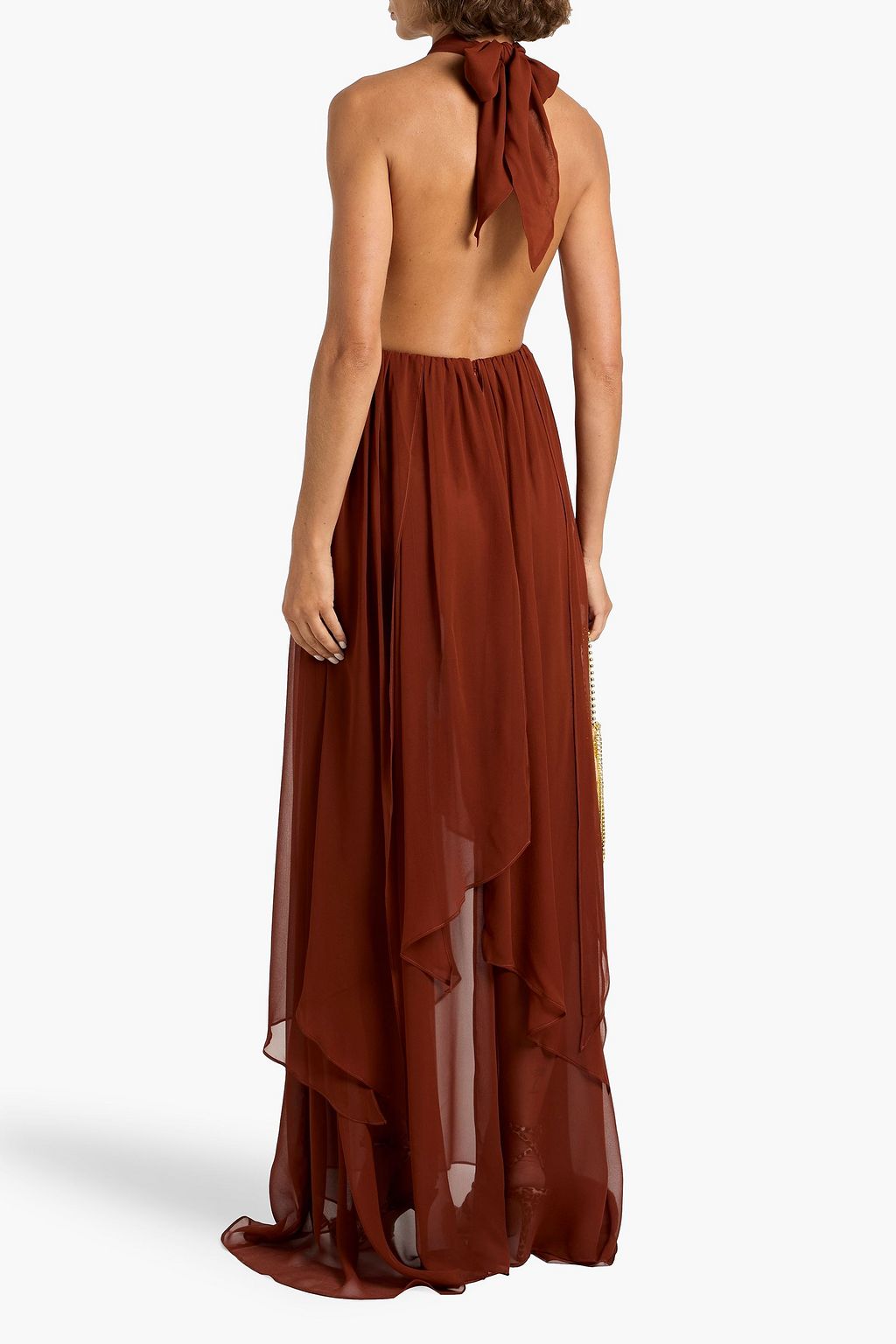 RETROFÊTE Ina cutout silk-chiffon halterneck maxi dress