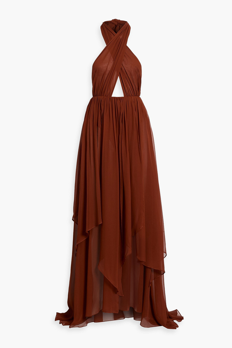 Retroféte Ina Cutout Silk-chiffon Halterneck Maxi Dress In Brown