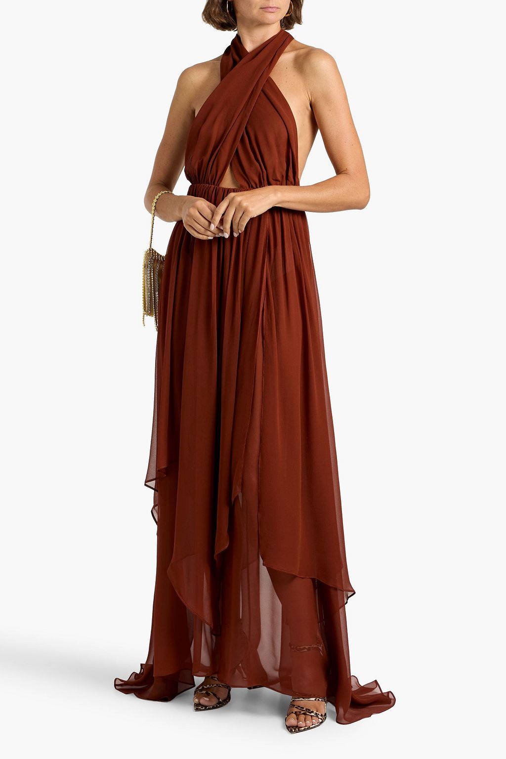 RETROFÊTE Ina cutout silk-chiffon halterneck maxi dress