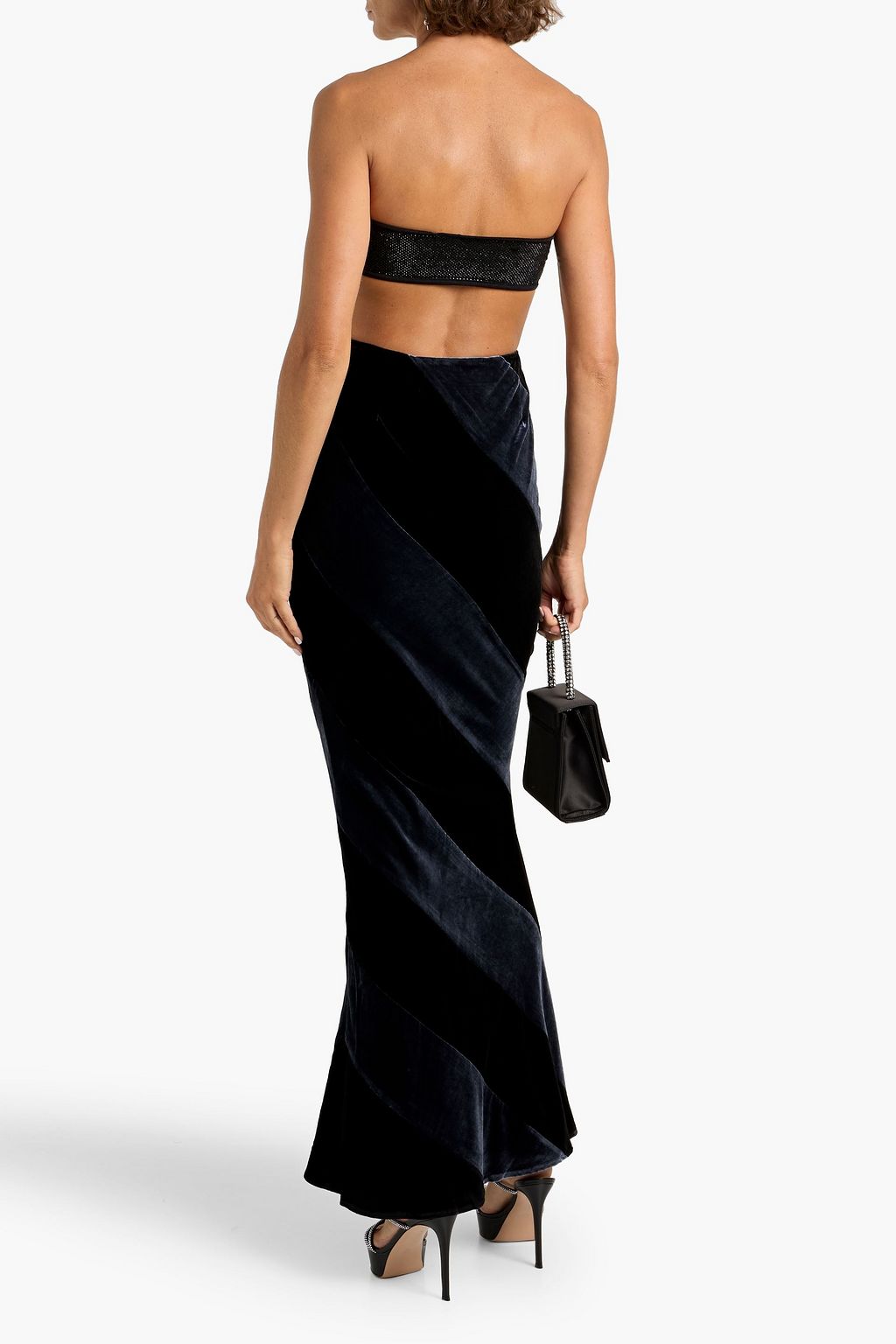 RETROFÊTE Venus striped velvet maxi skirt