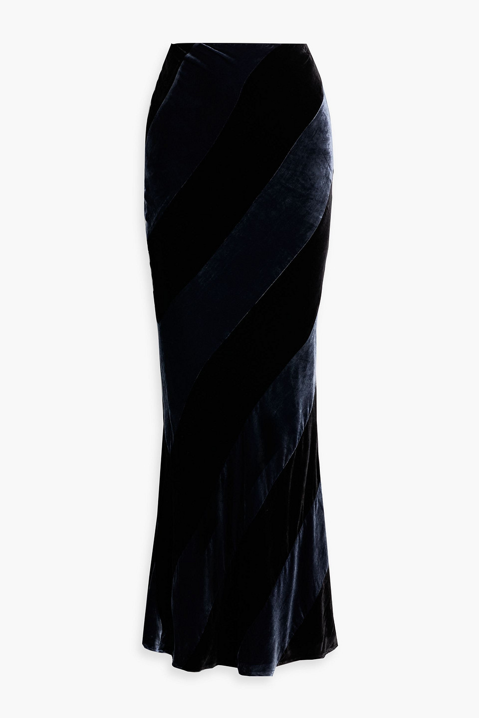 Retroféte Venus Striped Velvet Maxi Skirt In Black