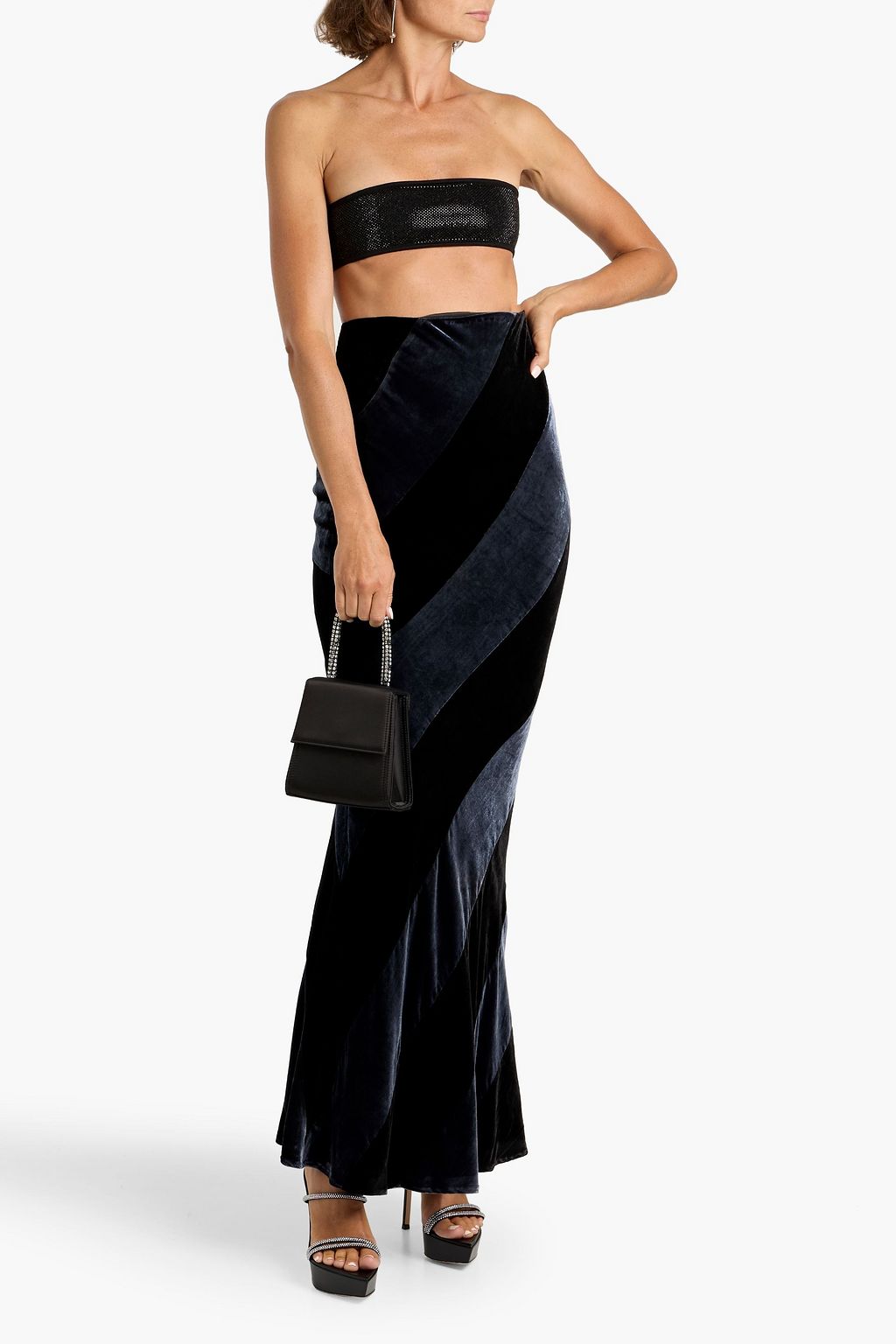RETROFÊTE Venus striped velvet maxi skirt