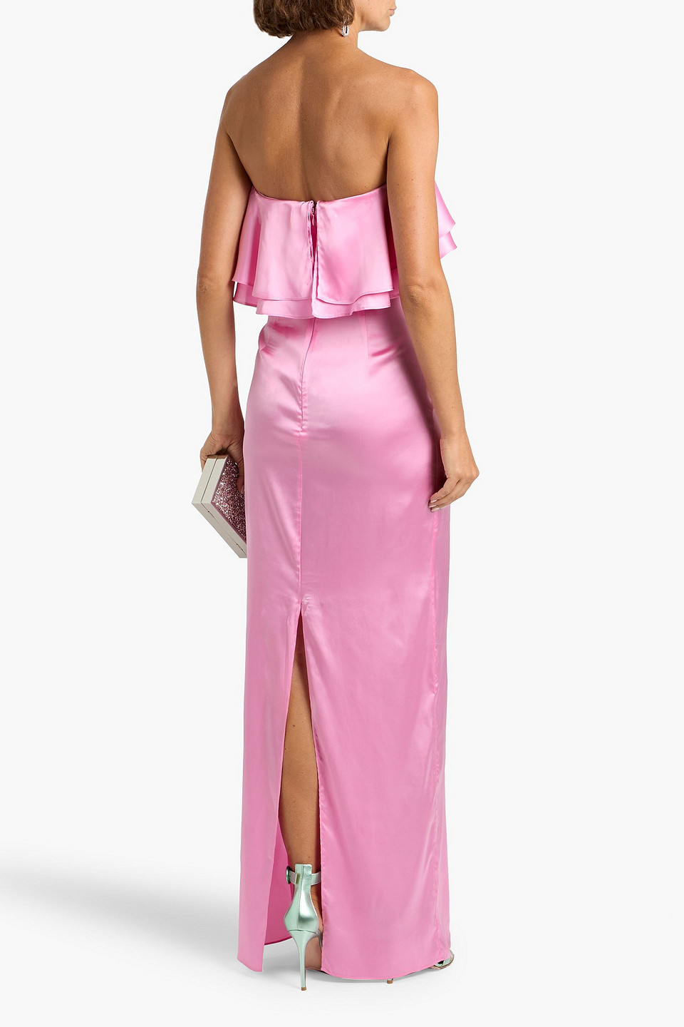 Retroféte Queenie Strapless Ruffled Satin Maxi Dress In Pink