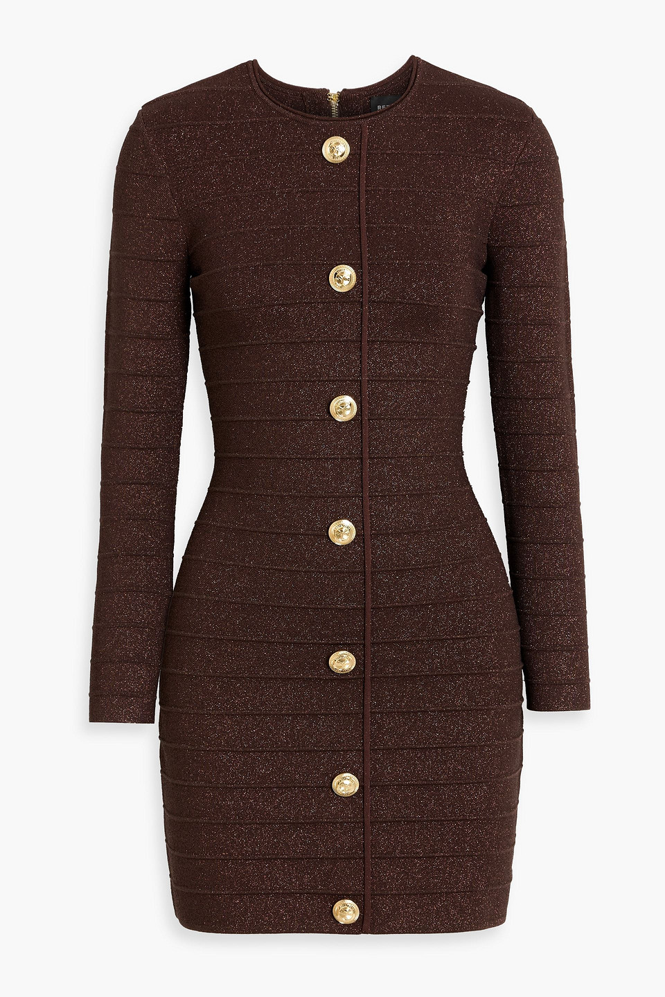 Retroféte Saylor Metallic Ribbed-knit Mini Dress In Brown