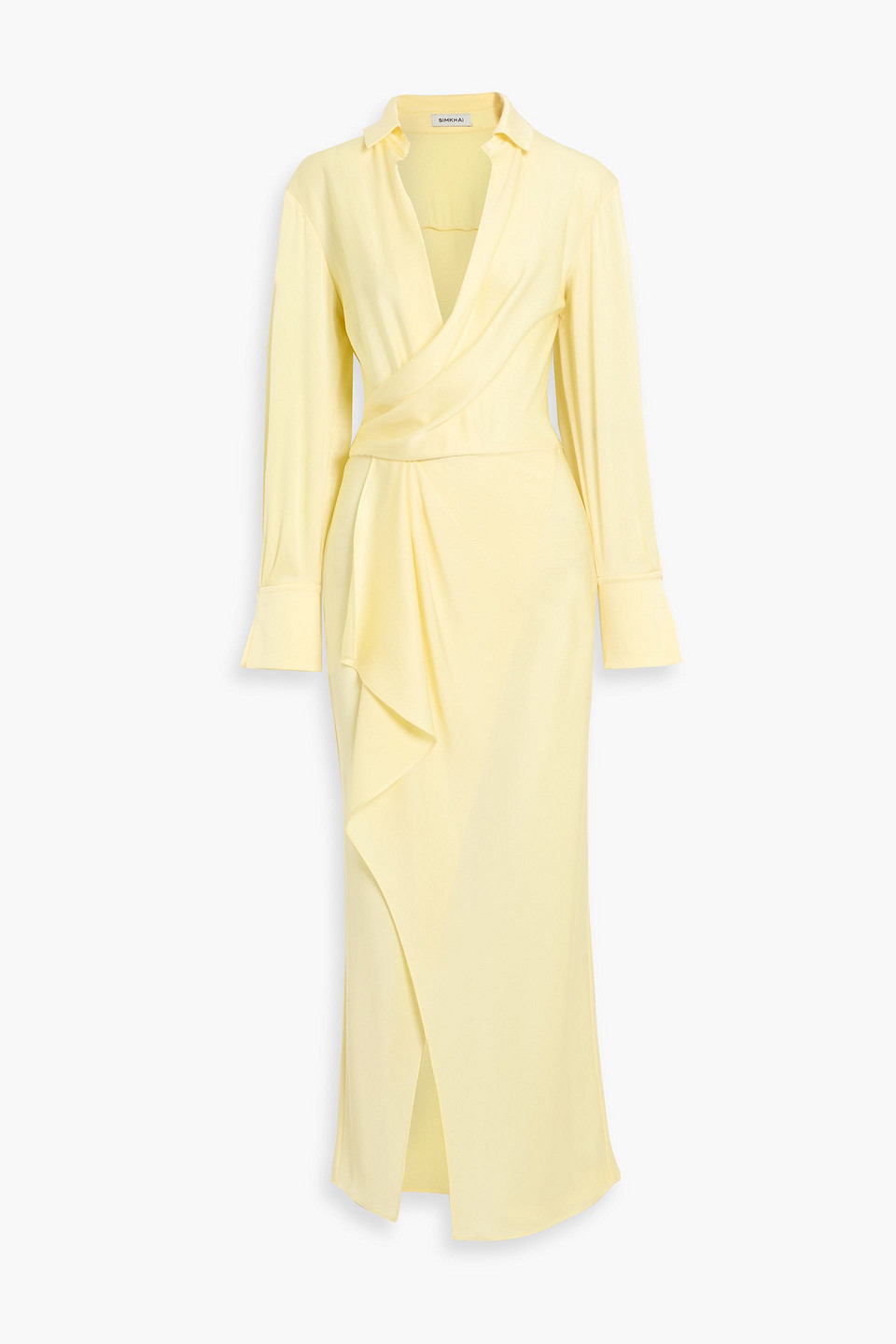 Simkhai Wrap-effect Draped Satin Midi Dress In Yellow