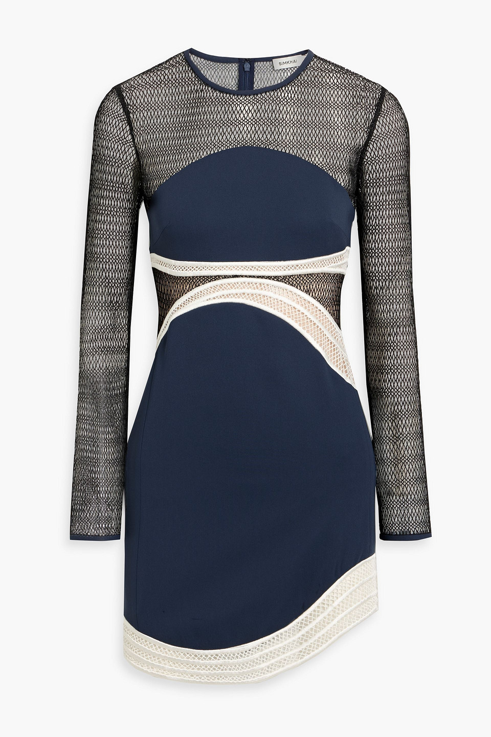 simkhai - blaise fishnet-paneled crepe mini dress - blue - us 0