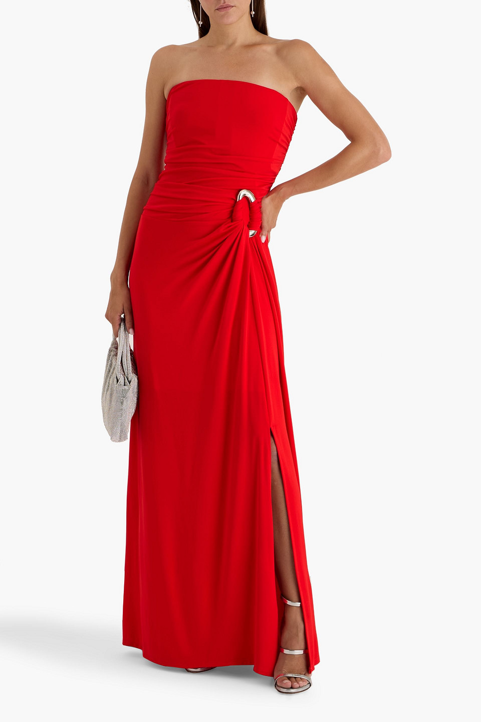 Simkhai Emma Strapless Embellished Jersey Gown In Red