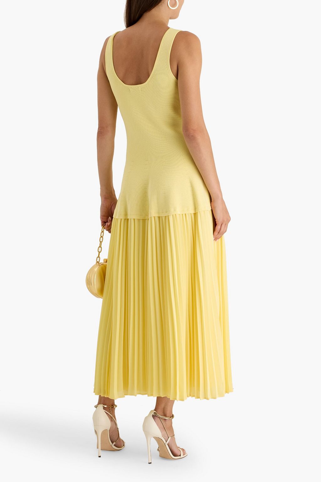 SIMKHAI Allana pleated georgette and ribbed-knit midi dress