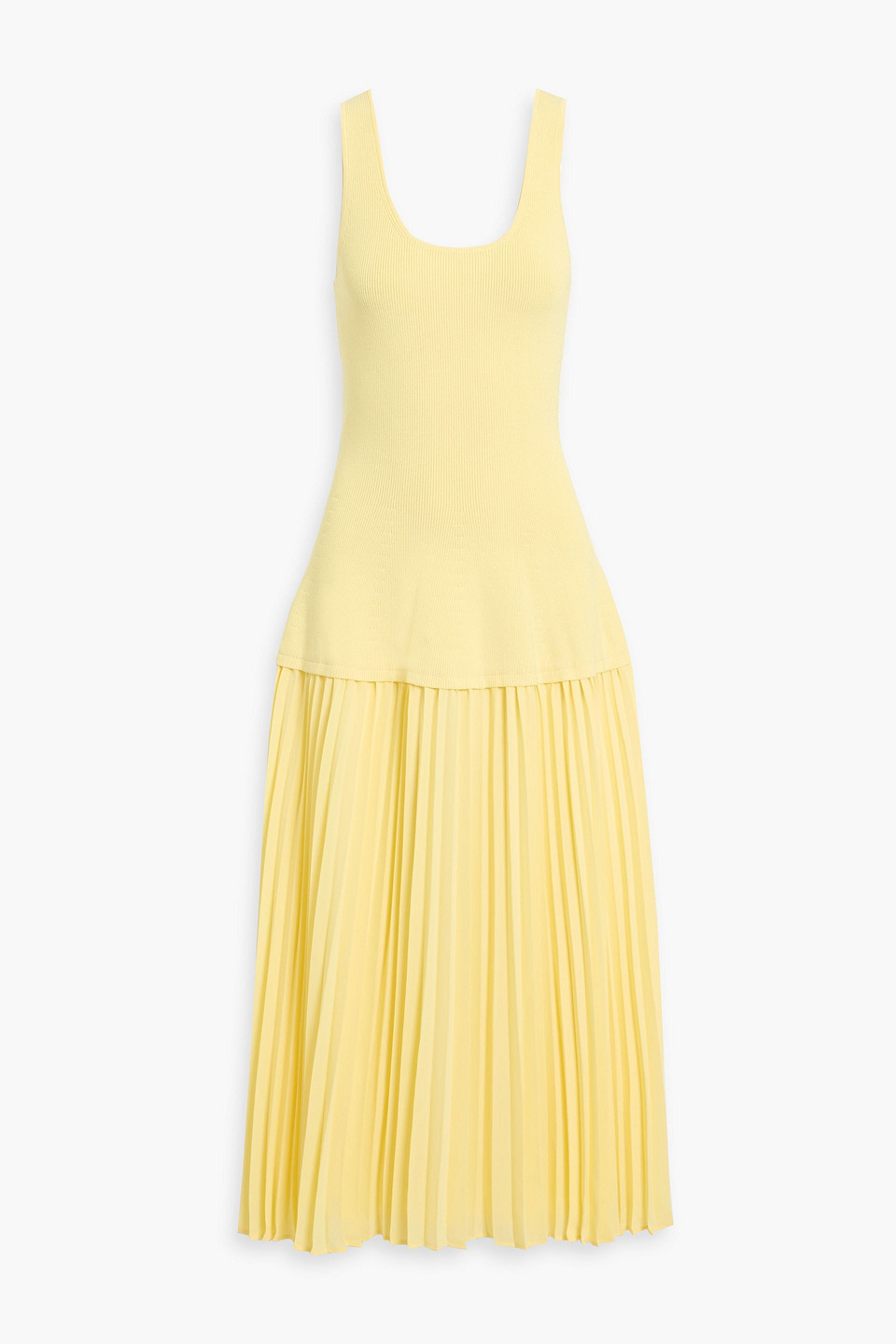 Simkhai Allana Pleated Georgette And Ribbed-knit Midi Dress In Yellow