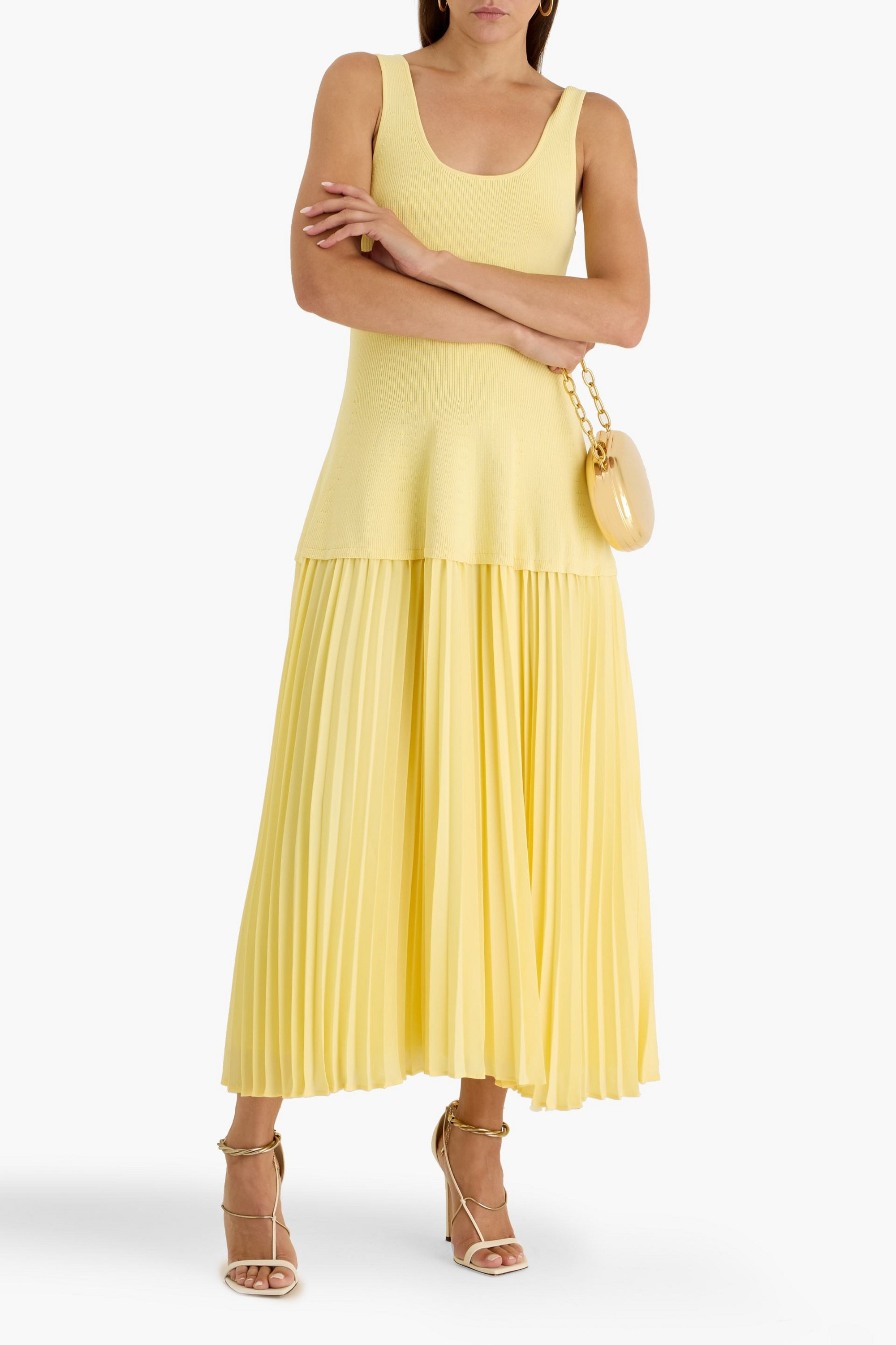 SIMKHAI Allana pleated georgette and ribbed-knit midi dress