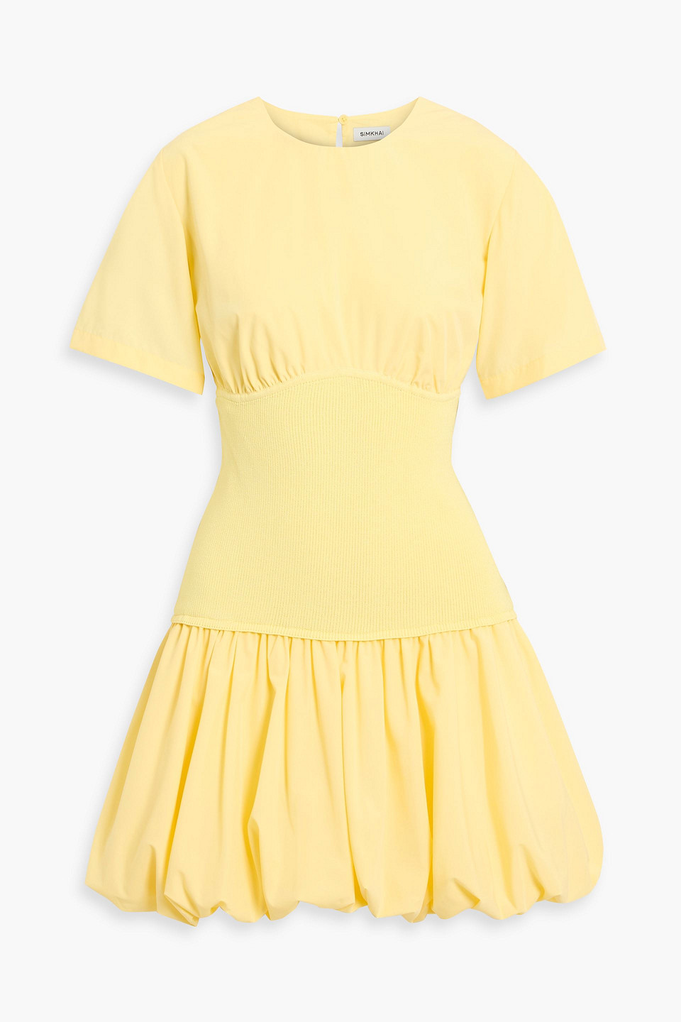 Simkhai Libbie Poplin-paneled Ribbed-knit Mini Dress In Yellow