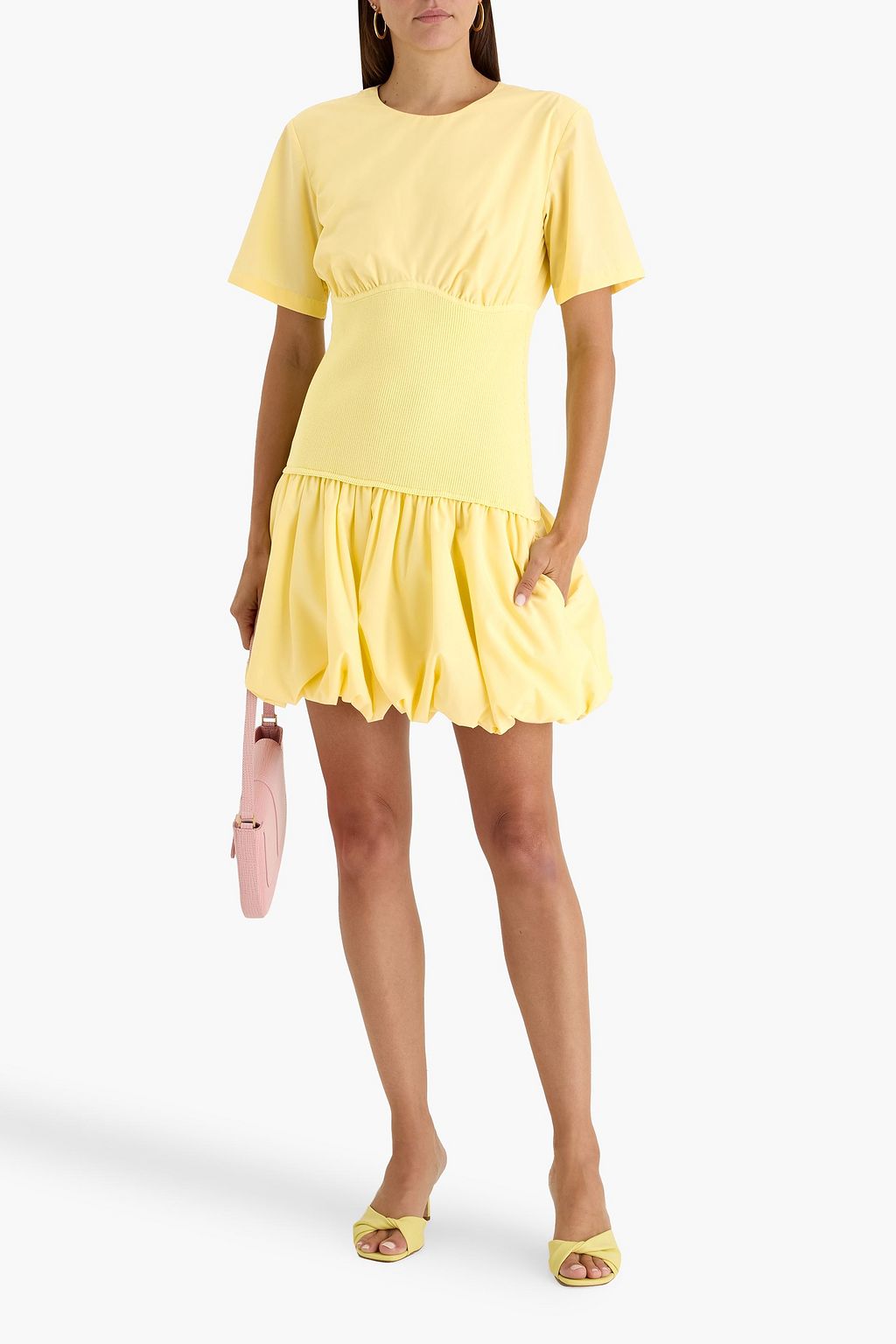 SIMKHAI Libbie poplin-paneled ribbed-knit mini dress