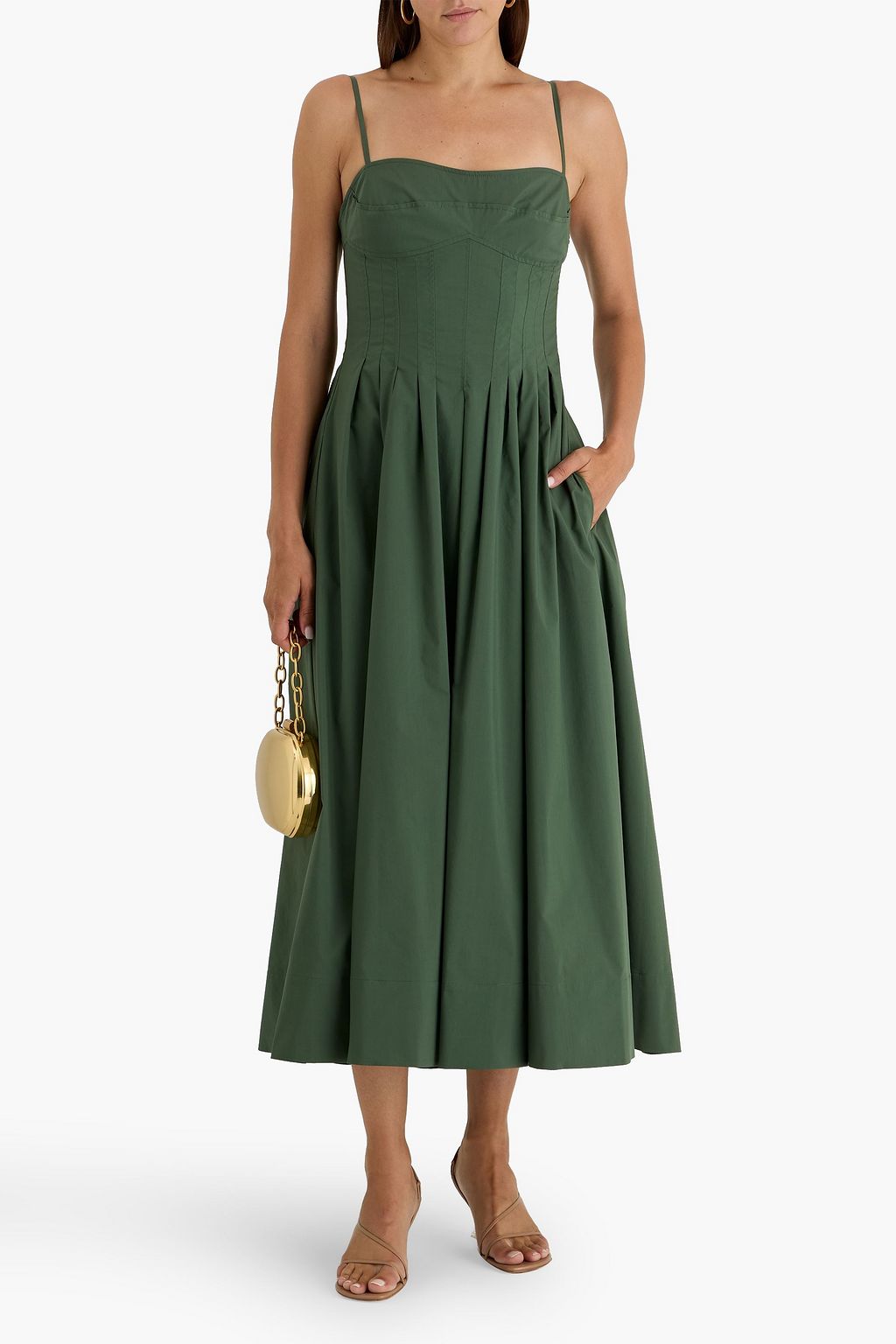 SIMKHAI Kittiya pleated cotton-blend poplin midi dress